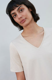 Womens Ultra Fine Cotton V Neck Knitted T-Shirt
