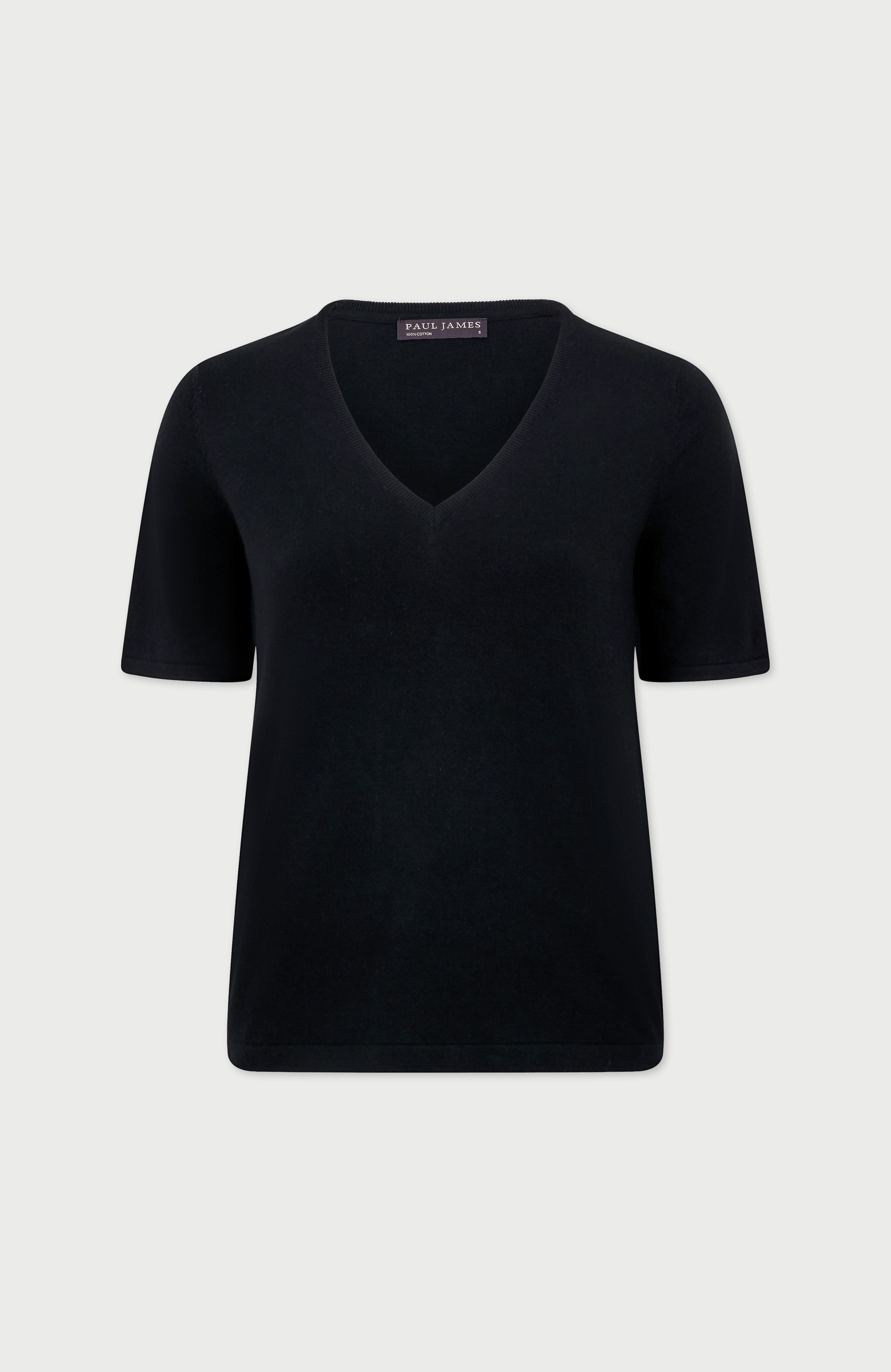 Womens Ultra Fine Cotton V Neck Knitted T-Shirt