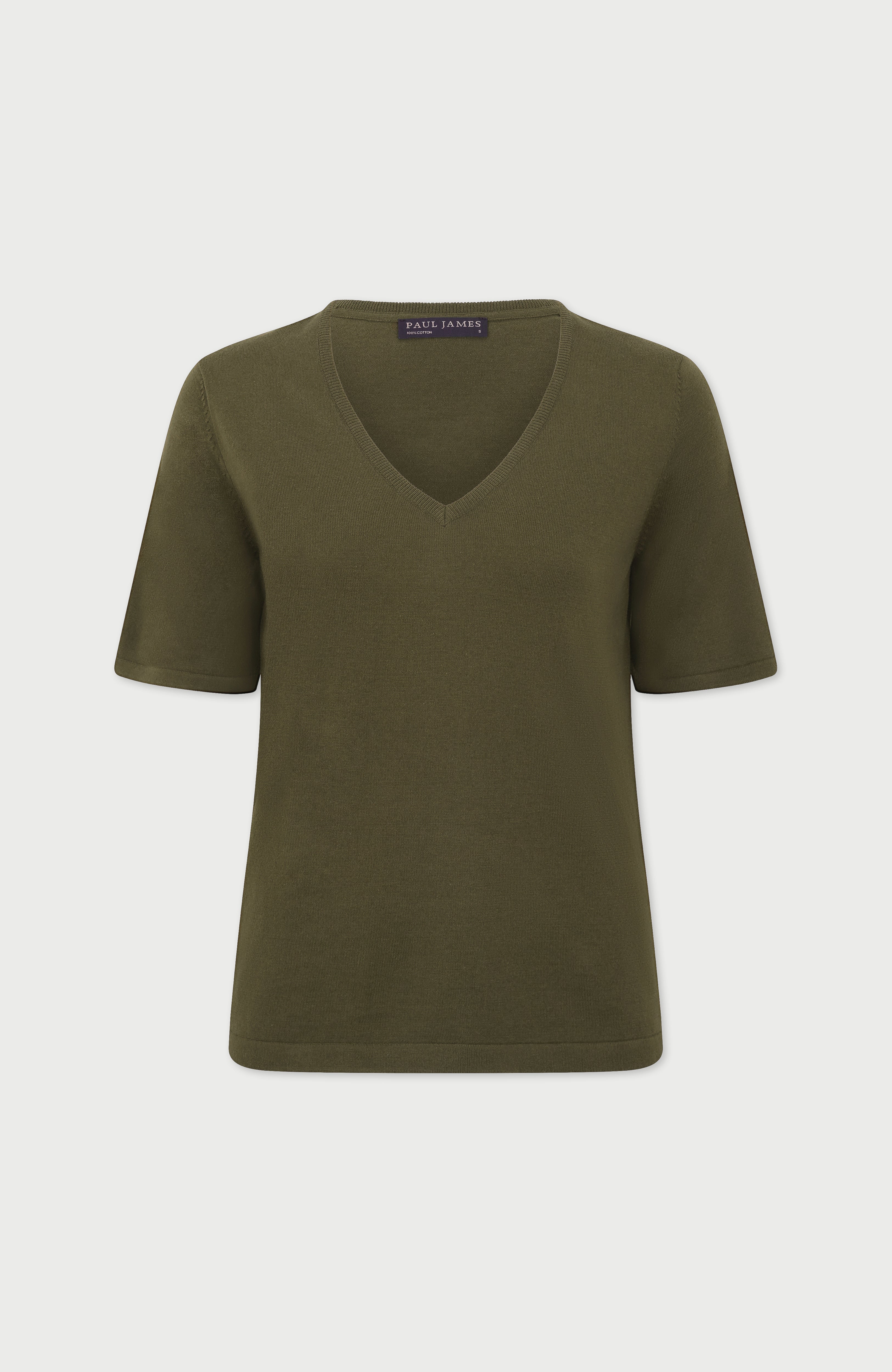 Womens Ultra Fine Cotton V Neck Knitted T-Shirt