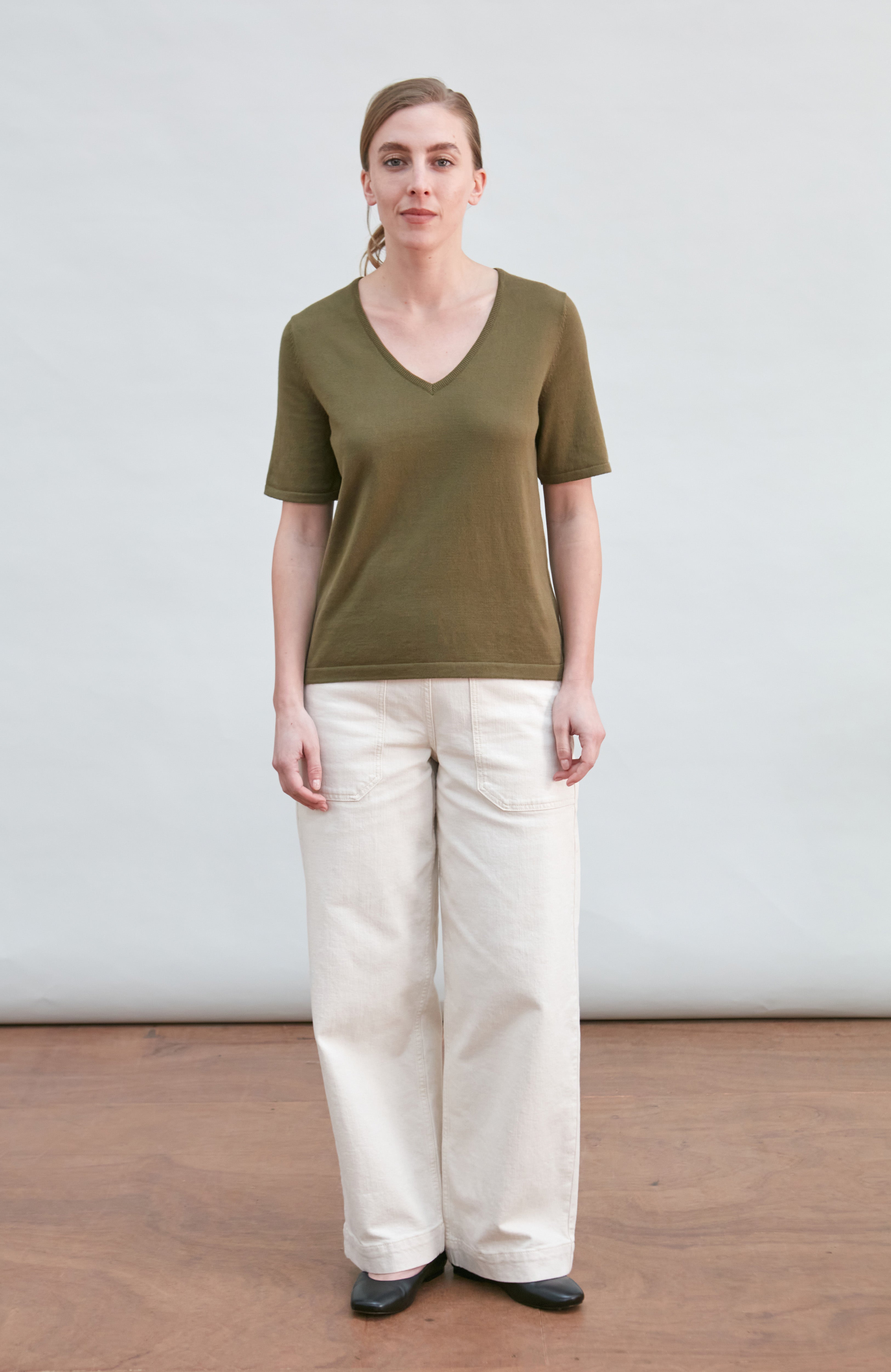 Womens Ultra Fine Cotton V Neck Knitted T-Shirt