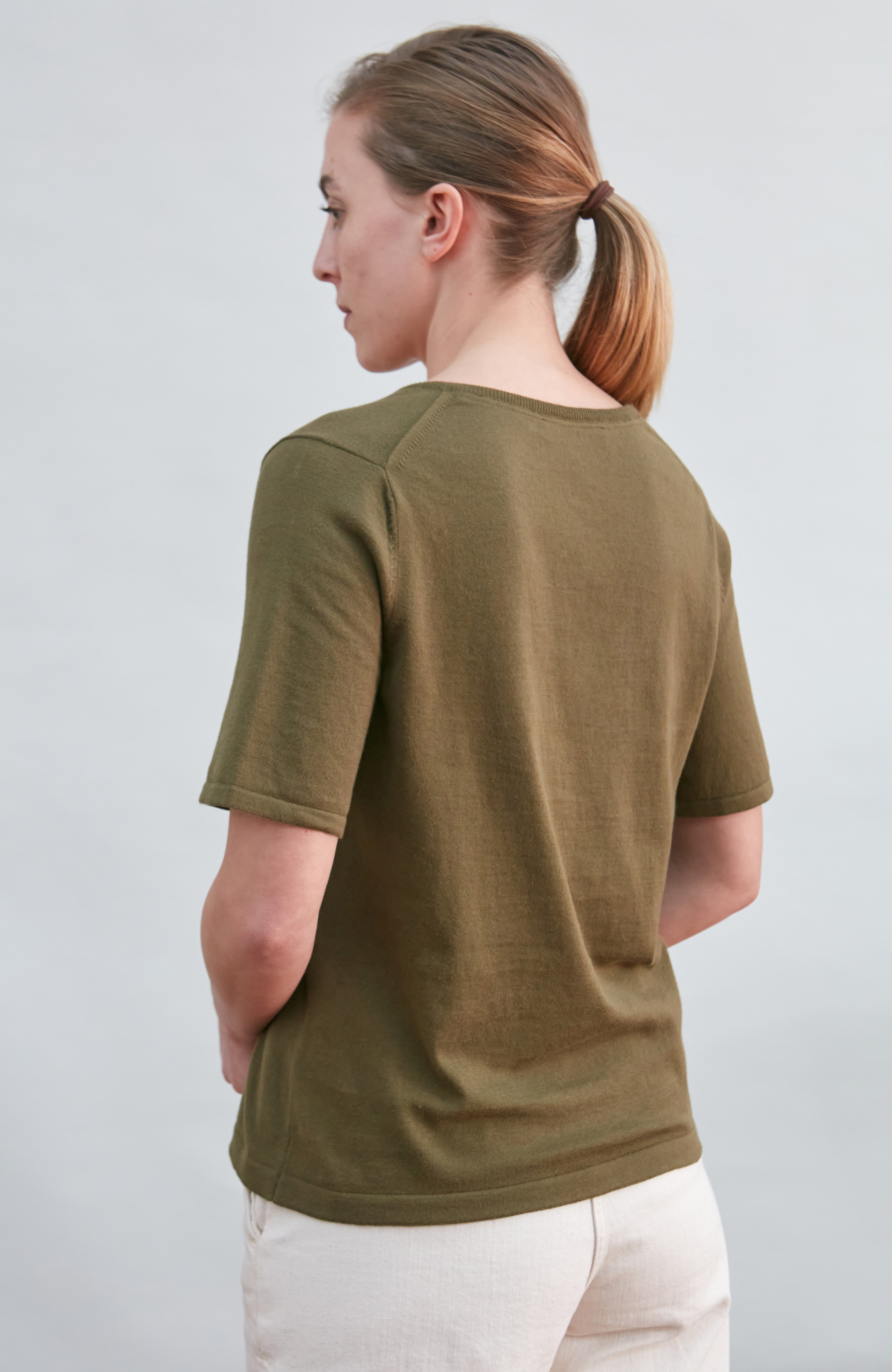 Womens Ultra Fine Cotton V Neck Knitted T-Shirt