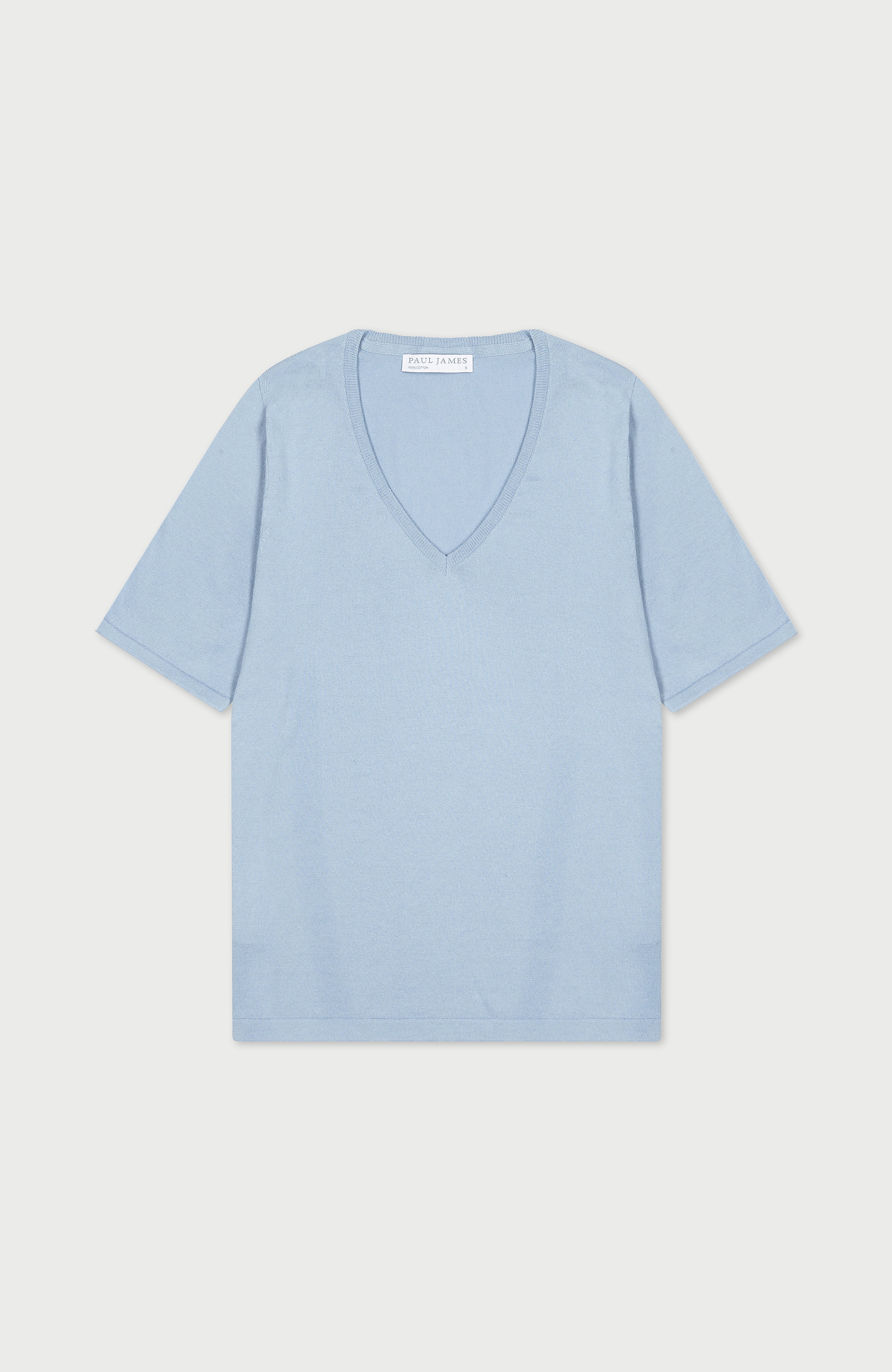 Womens Ultra Fine Cotton V Neck Knitted T-Shirt