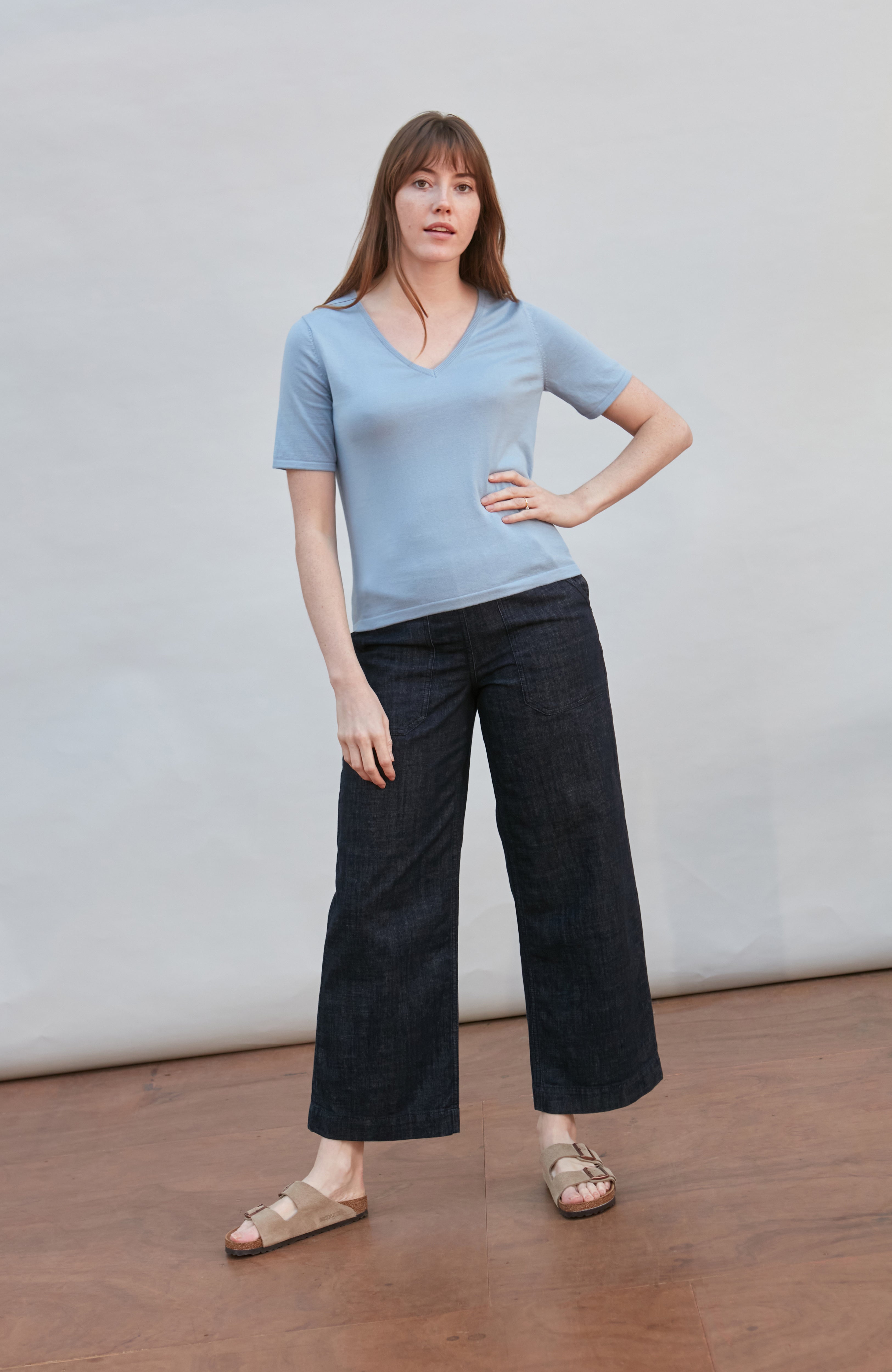 Womens Ultra Fine Cotton V Neck Knitted T-Shirt