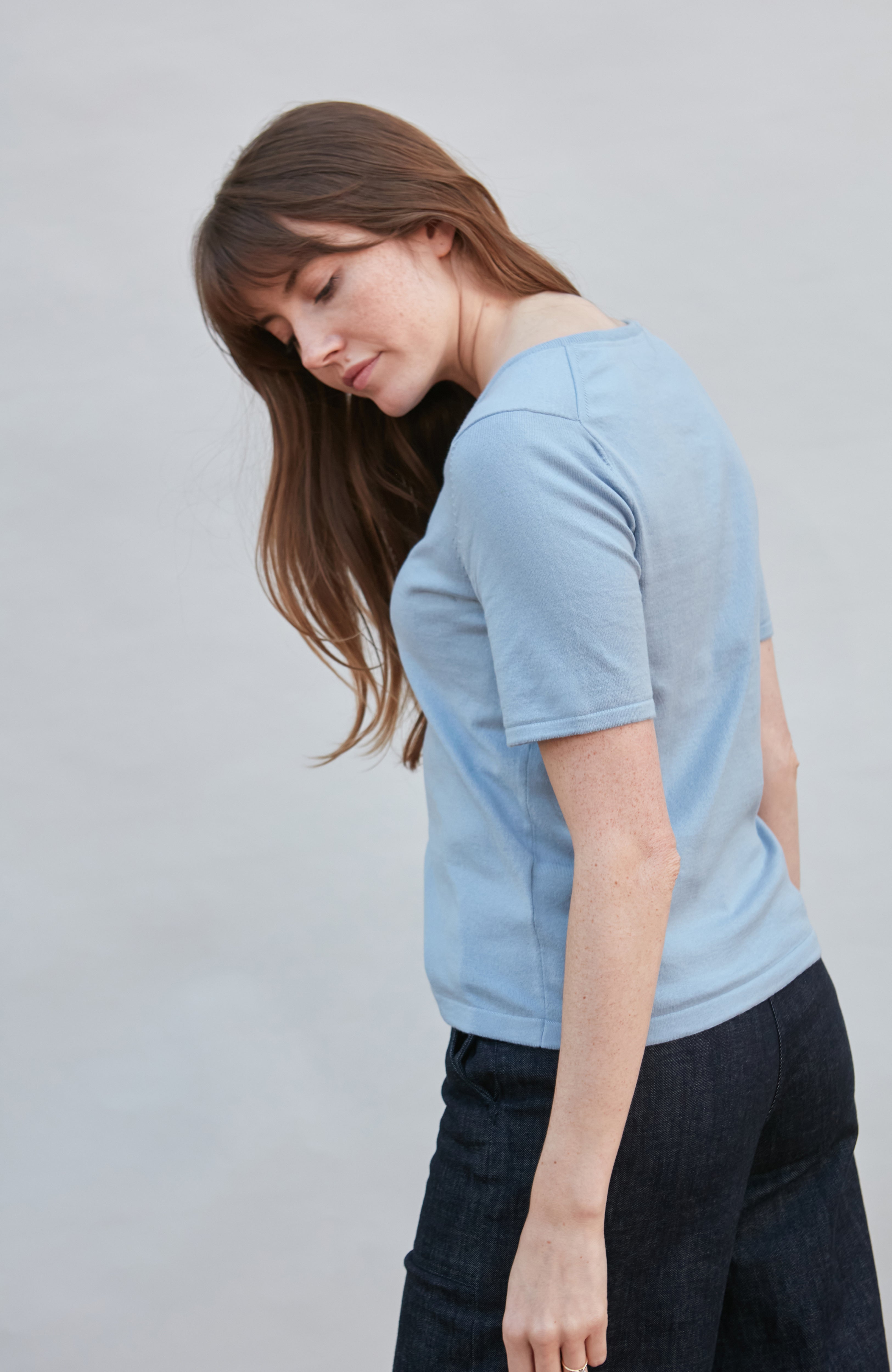 Womens Ultra Fine Cotton V Neck Knitted T-Shirt