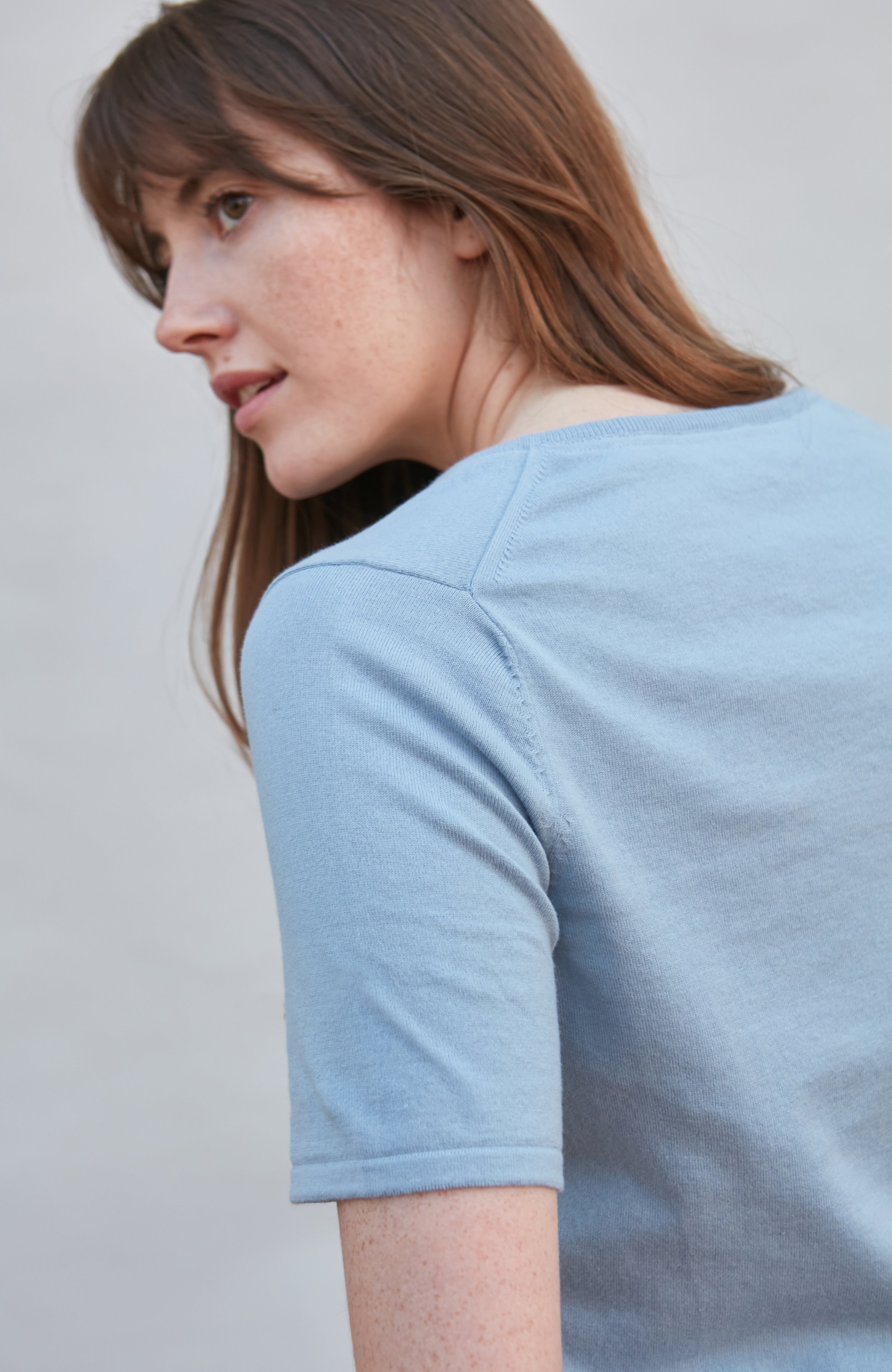 Womens Ultra Fine Cotton V Neck Knitted T-Shirt