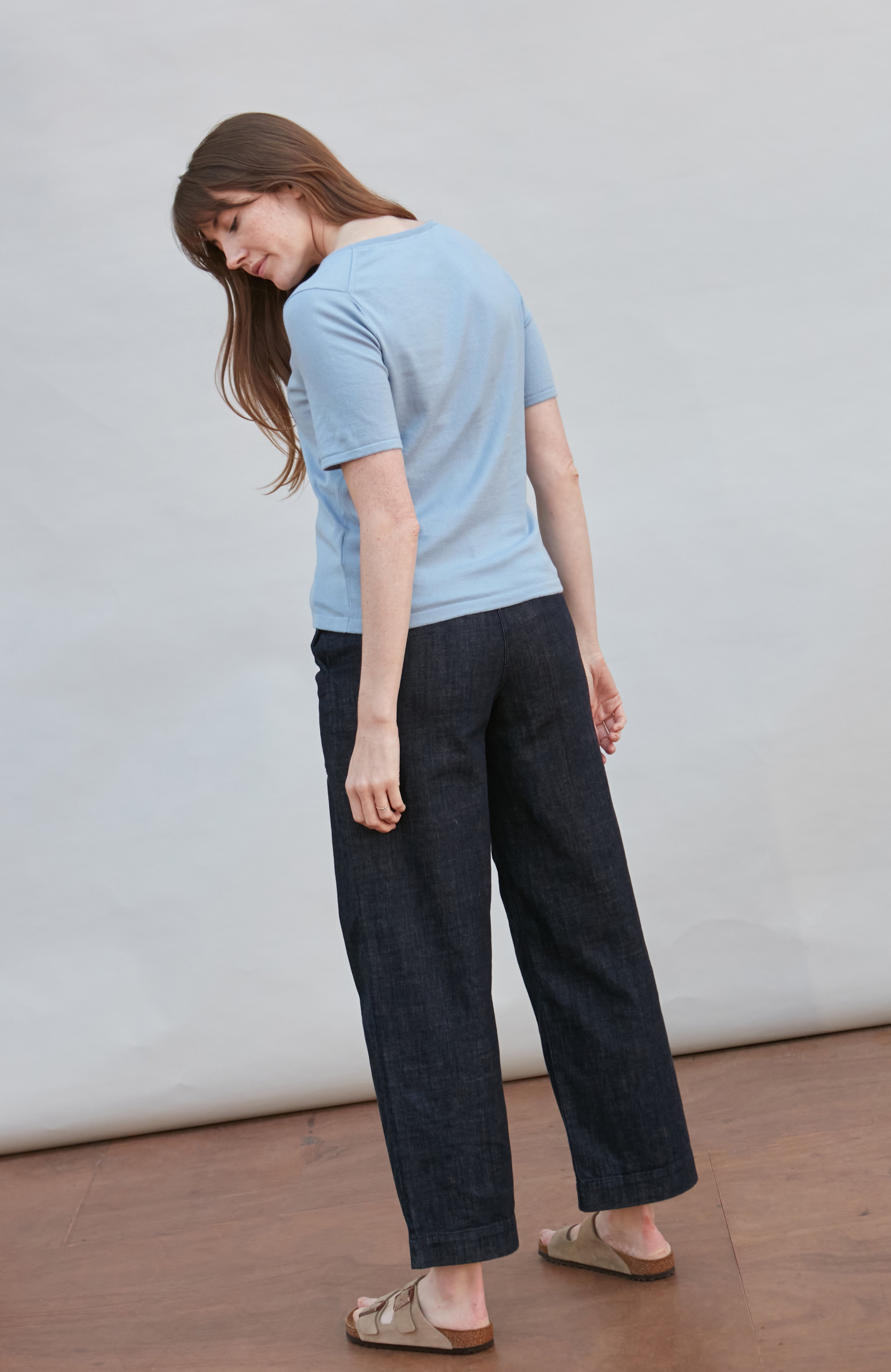 Womens Ultra Fine Cotton V Neck Knitted T-Shirt