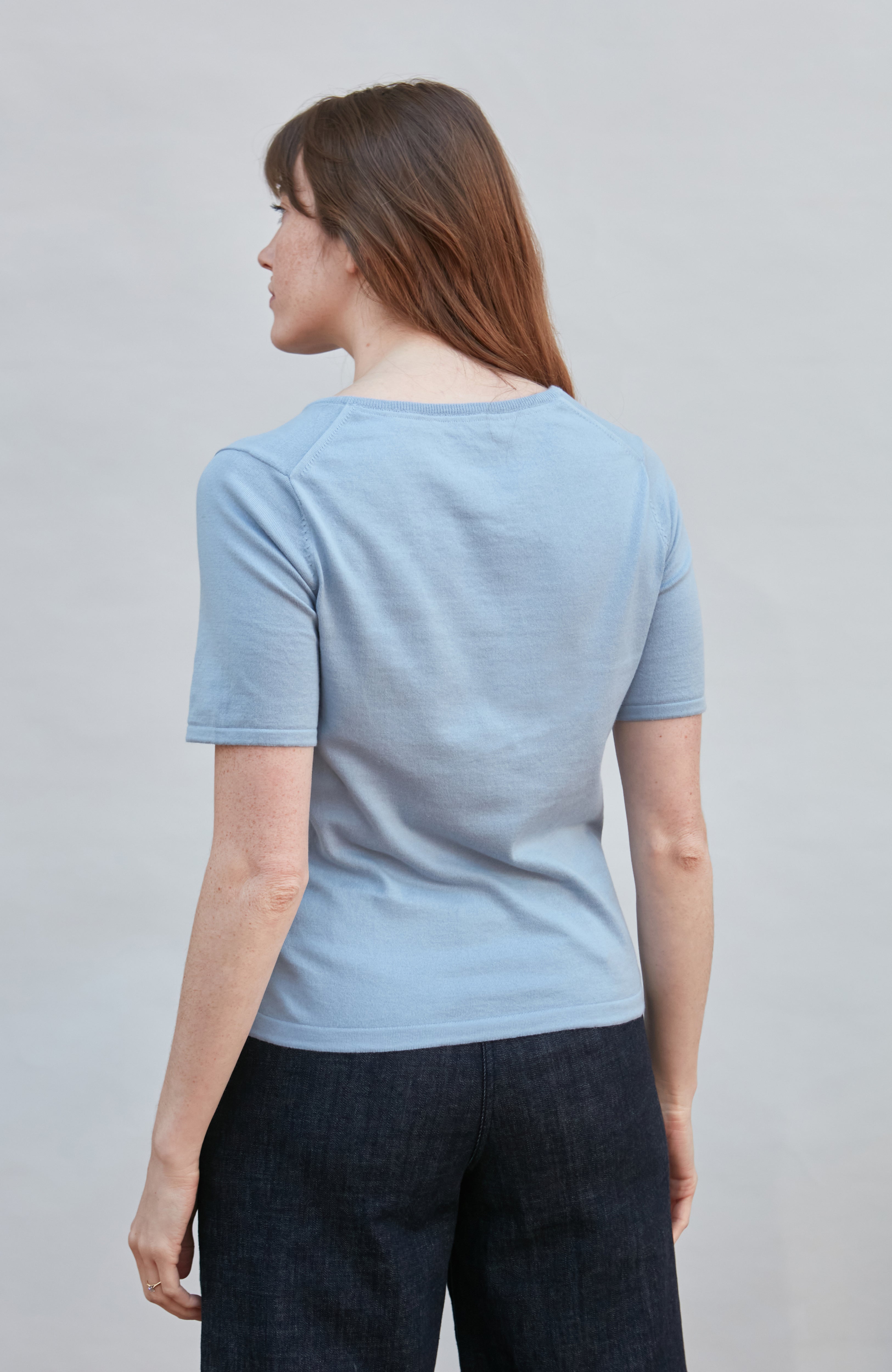 Womens Ultra Fine Cotton V Neck Knitted T-Shirt