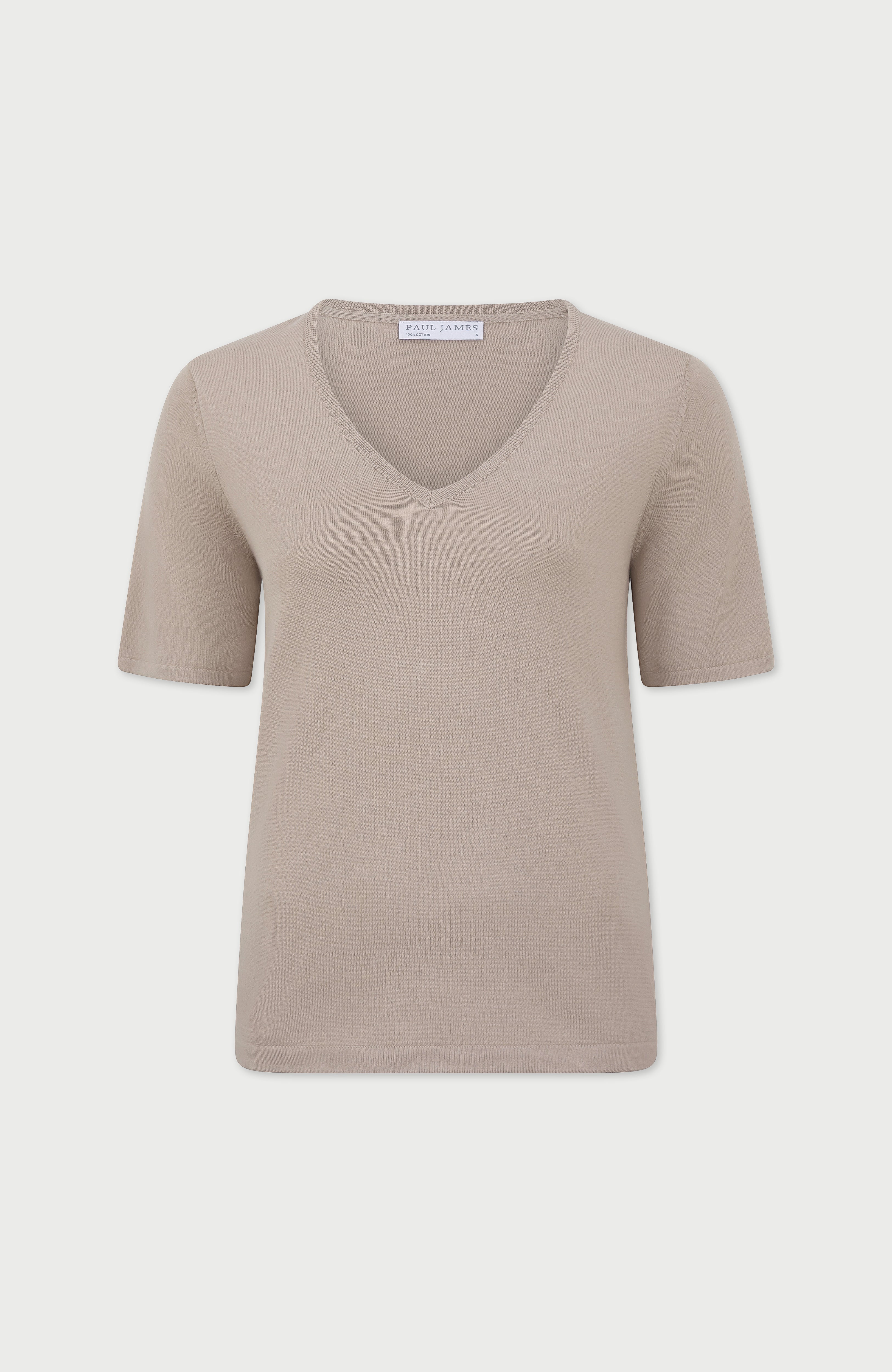 Womens Ultra Fine Cotton V Neck Knitted T-Shirt