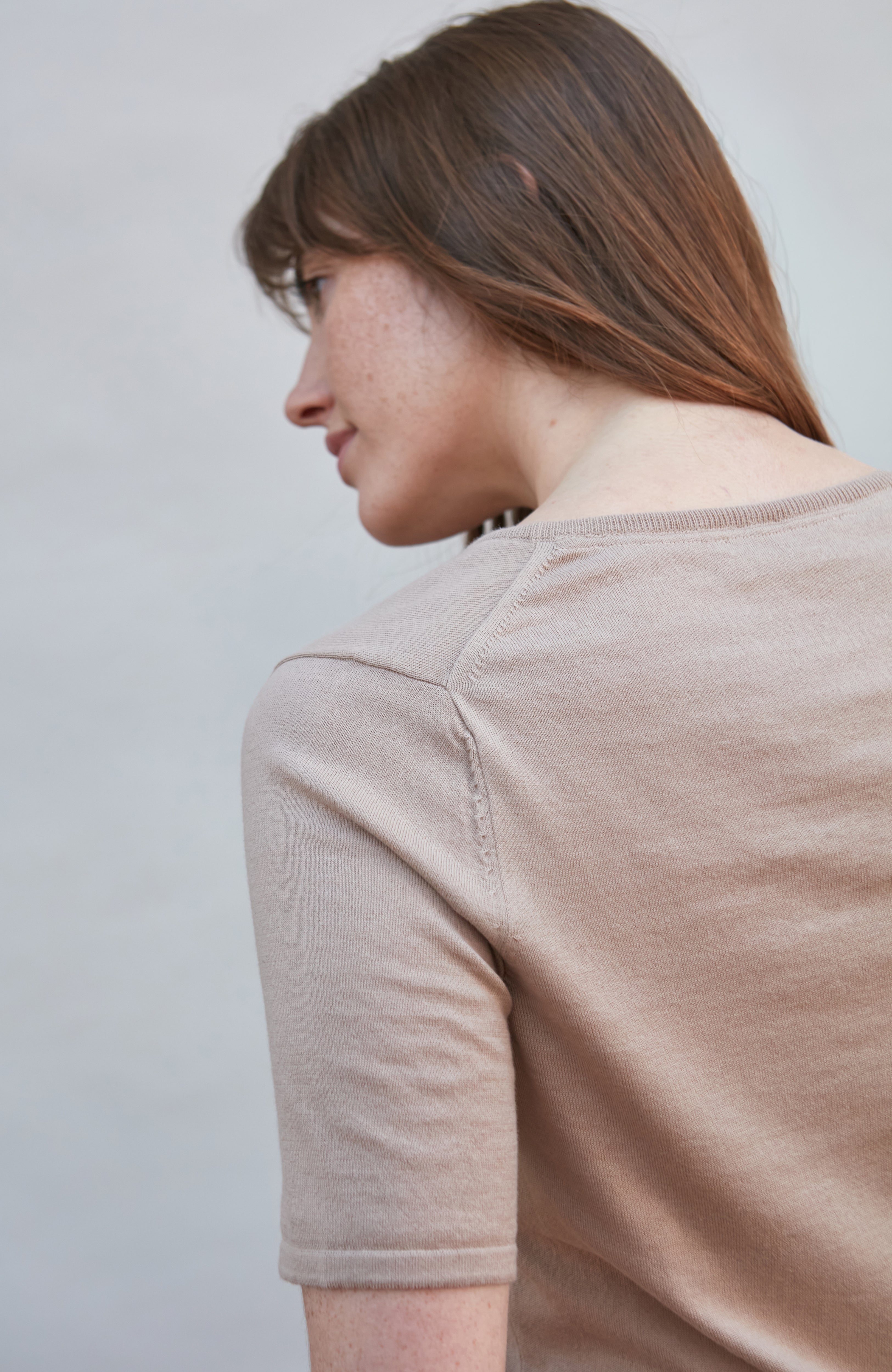 Womens Ultra Fine Cotton V Neck Knitted T-Shirt