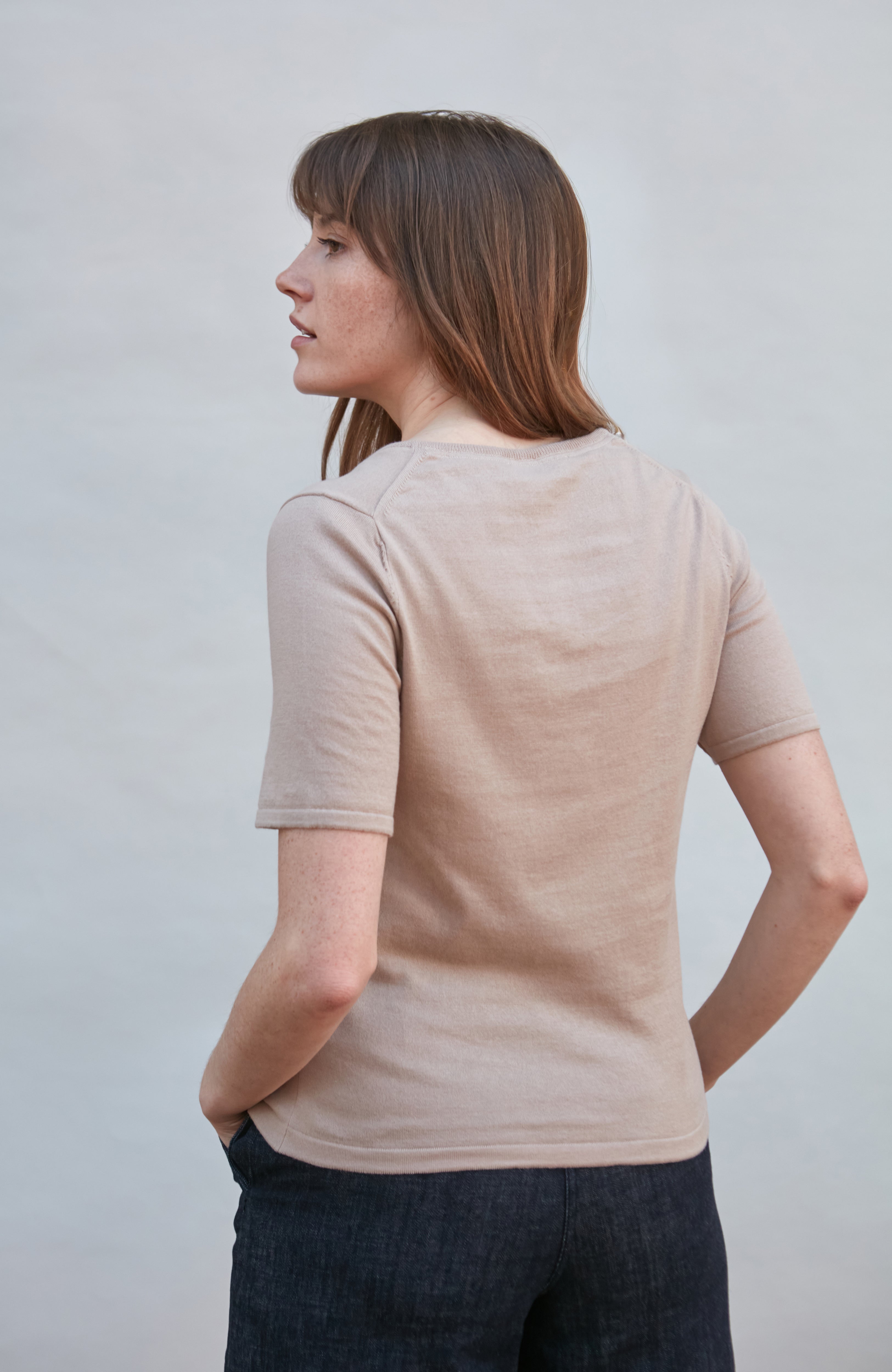 Womens Ultra Fine Cotton V Neck Knitted T-Shirt