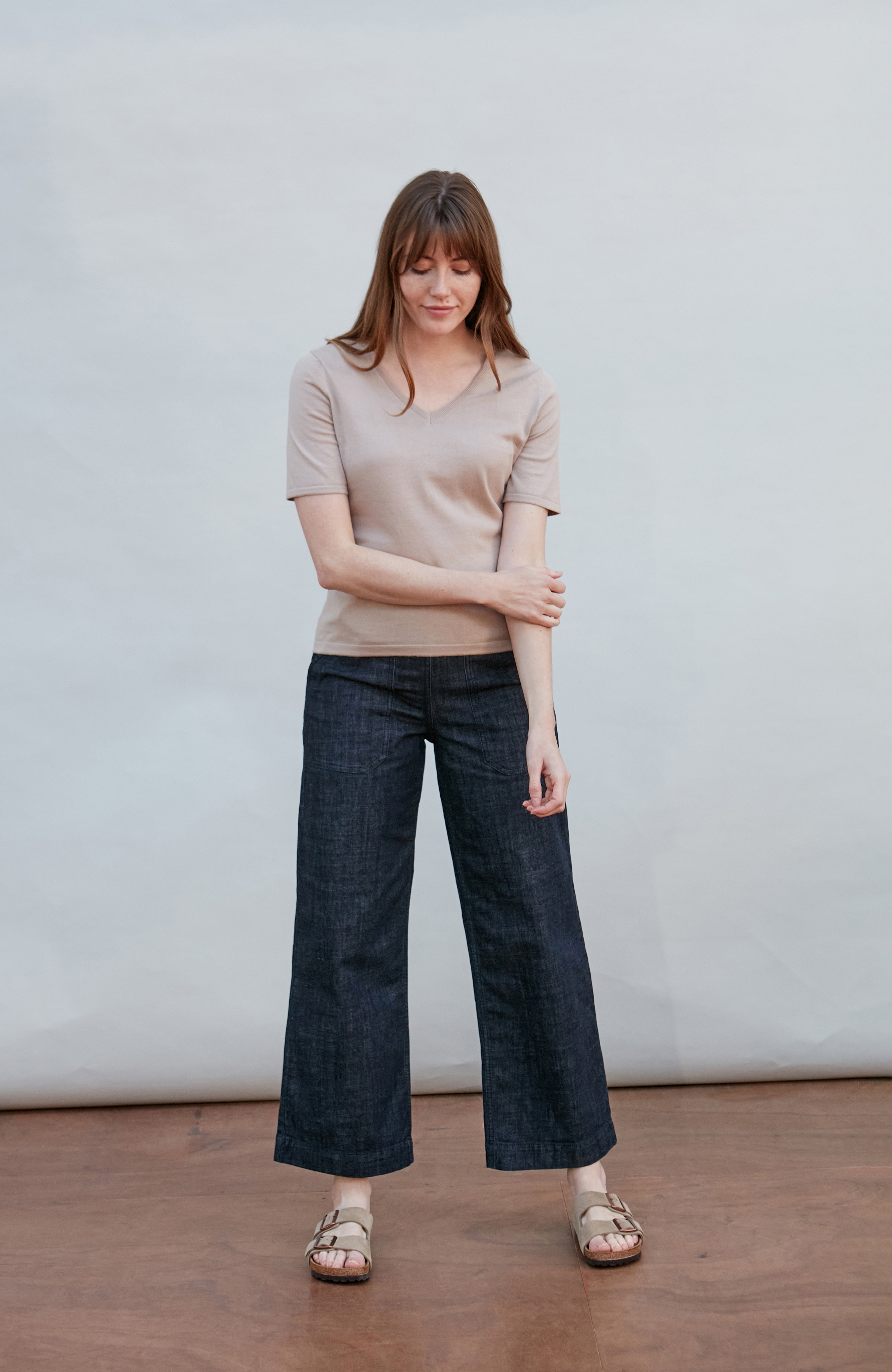 Womens Ultra Fine Cotton V Neck Knitted T-Shirt