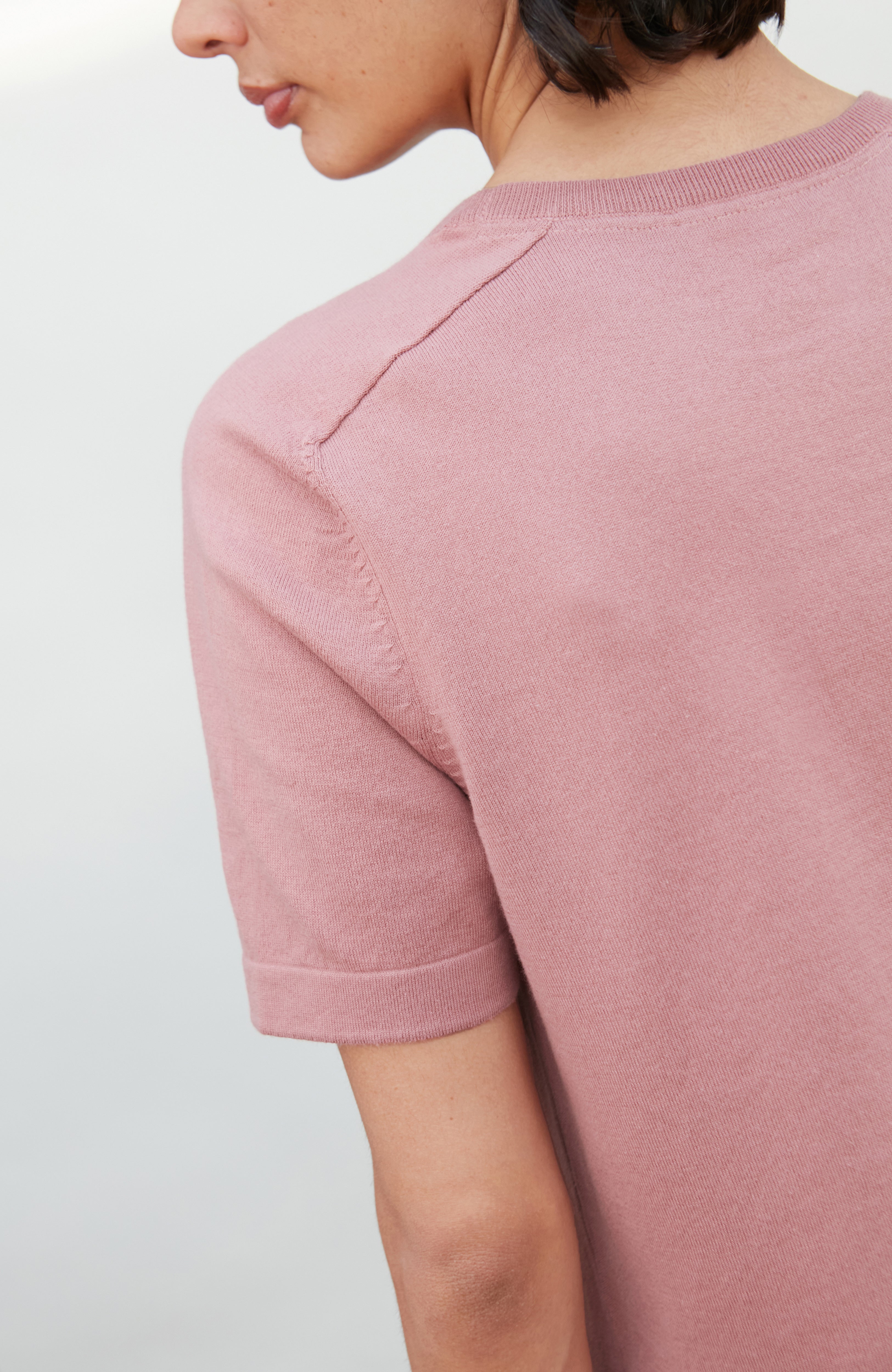 Womens Ultra Fine Cotton Saddle Shoulder Knitted T-Shirt