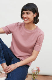 Womens Ultra Fine Cotton Saddle Shoulder Knitted T-Shirt