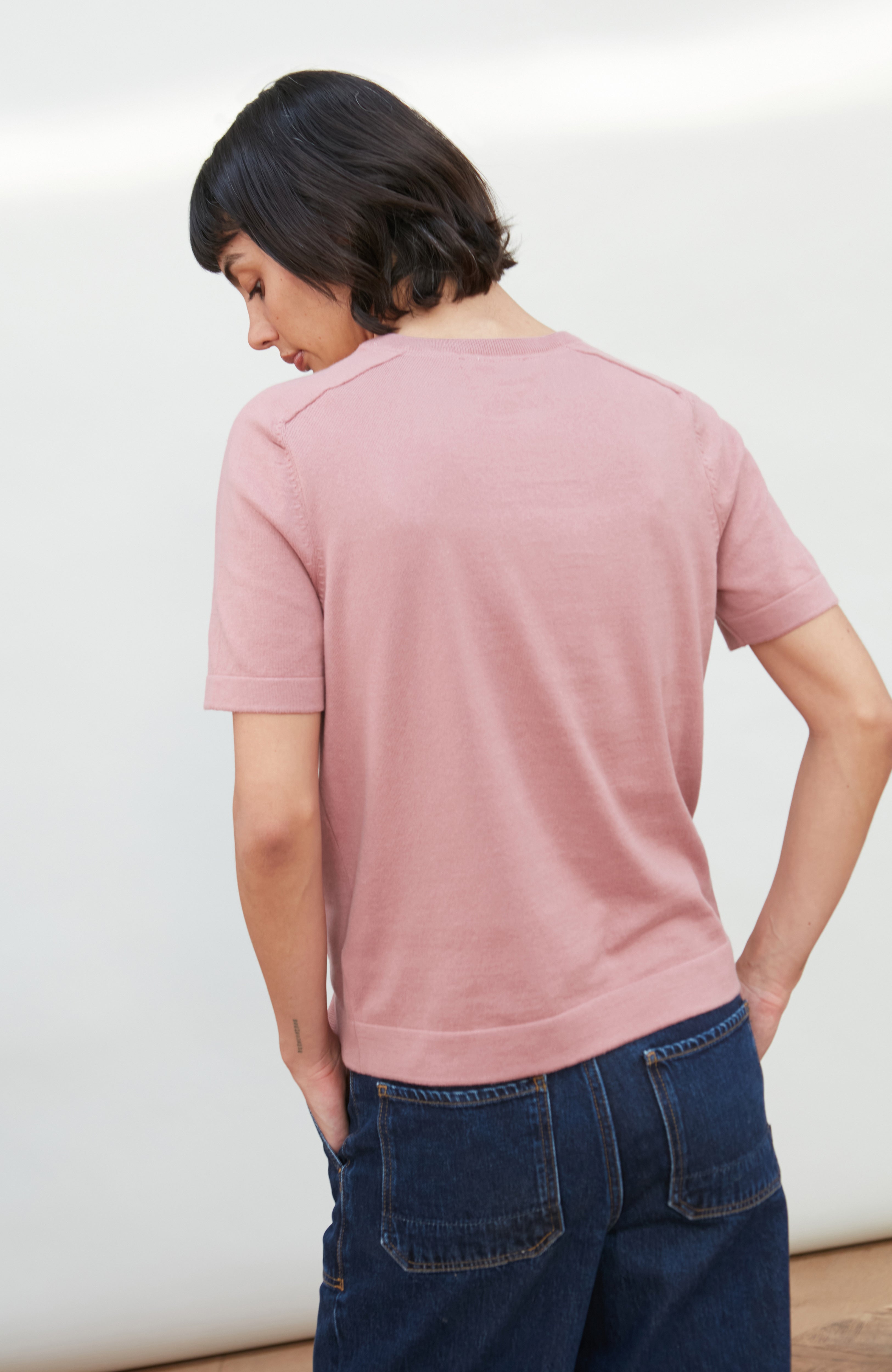 Womens Ultra Fine Cotton Saddle Shoulder Knitted T-Shirt
