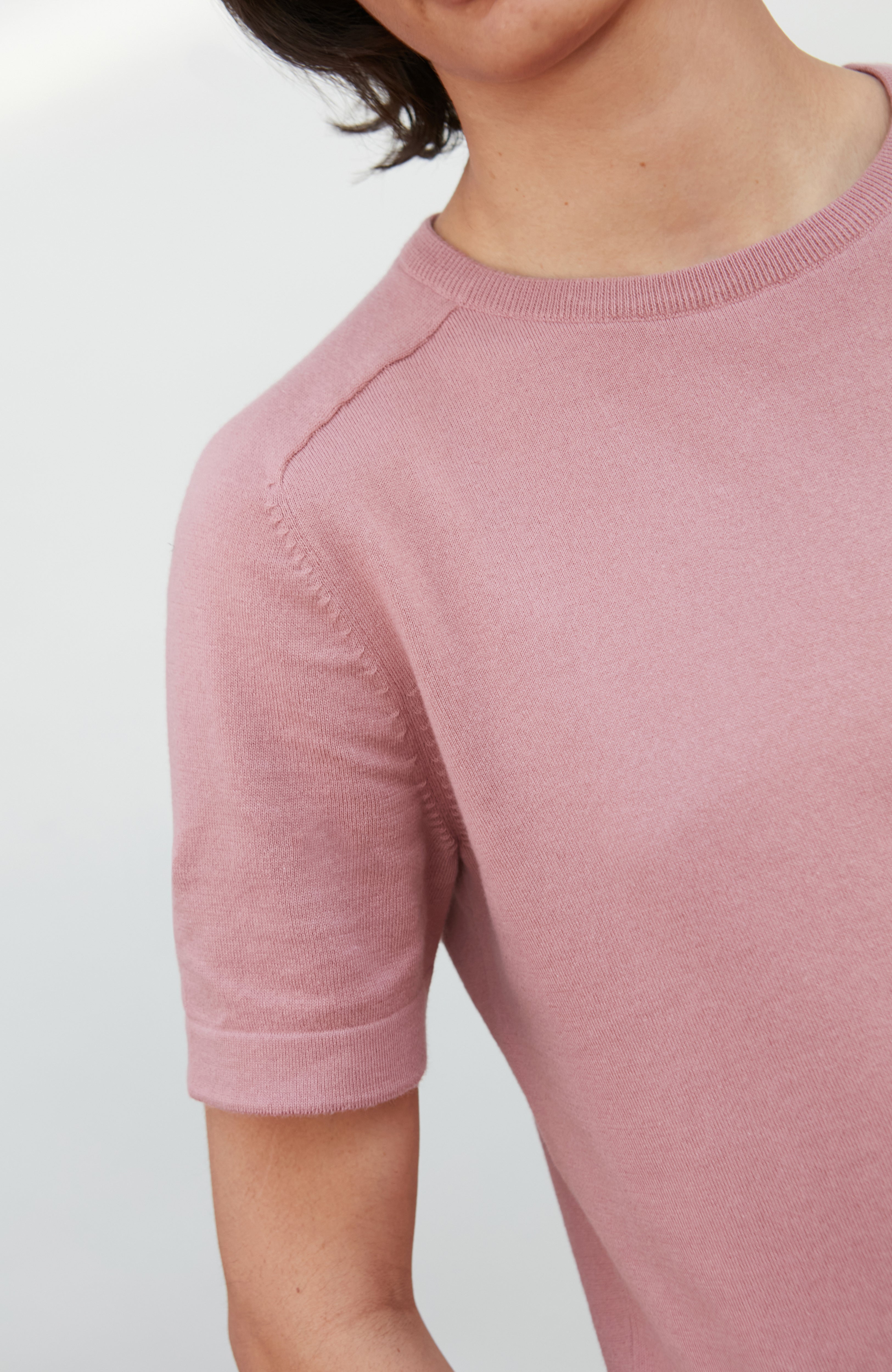 Womens Ultra Fine Cotton Saddle Shoulder Knitted T-Shirt