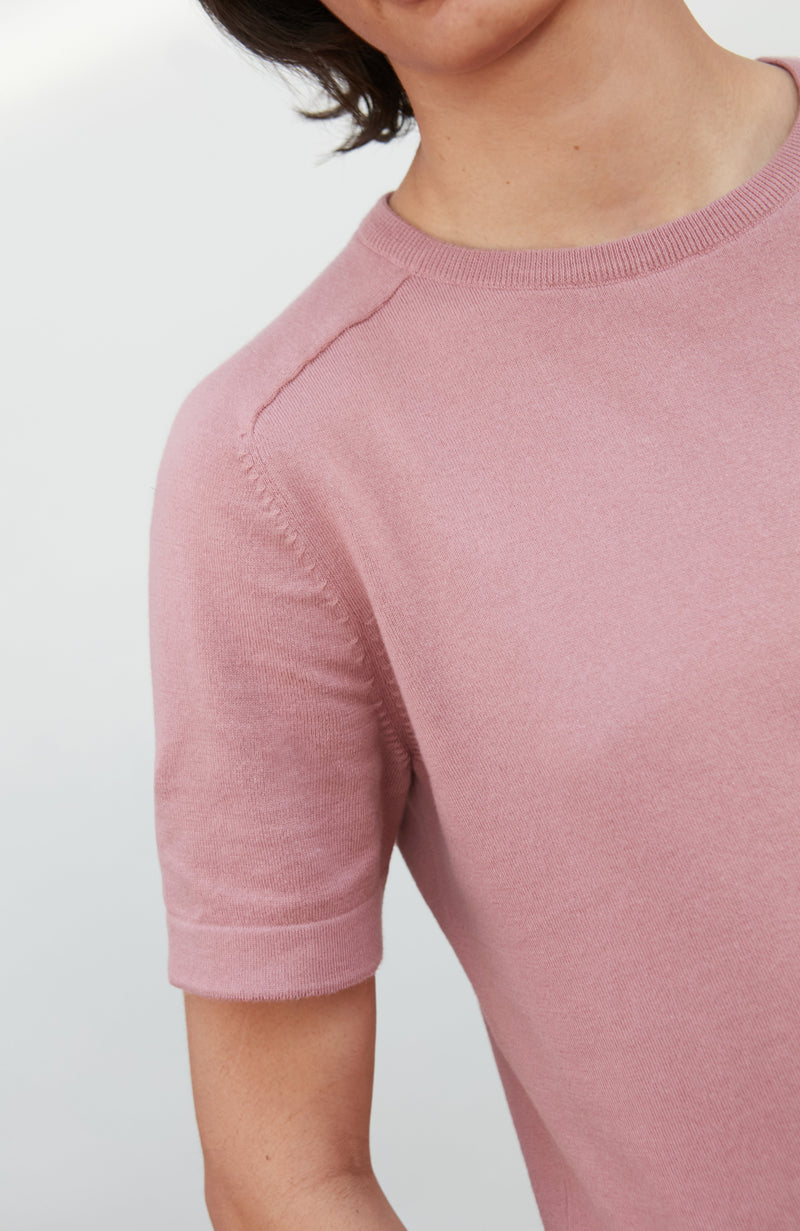 Womens Ultra Fine Cotton Saddle Shoulder Knitted T-Shirt