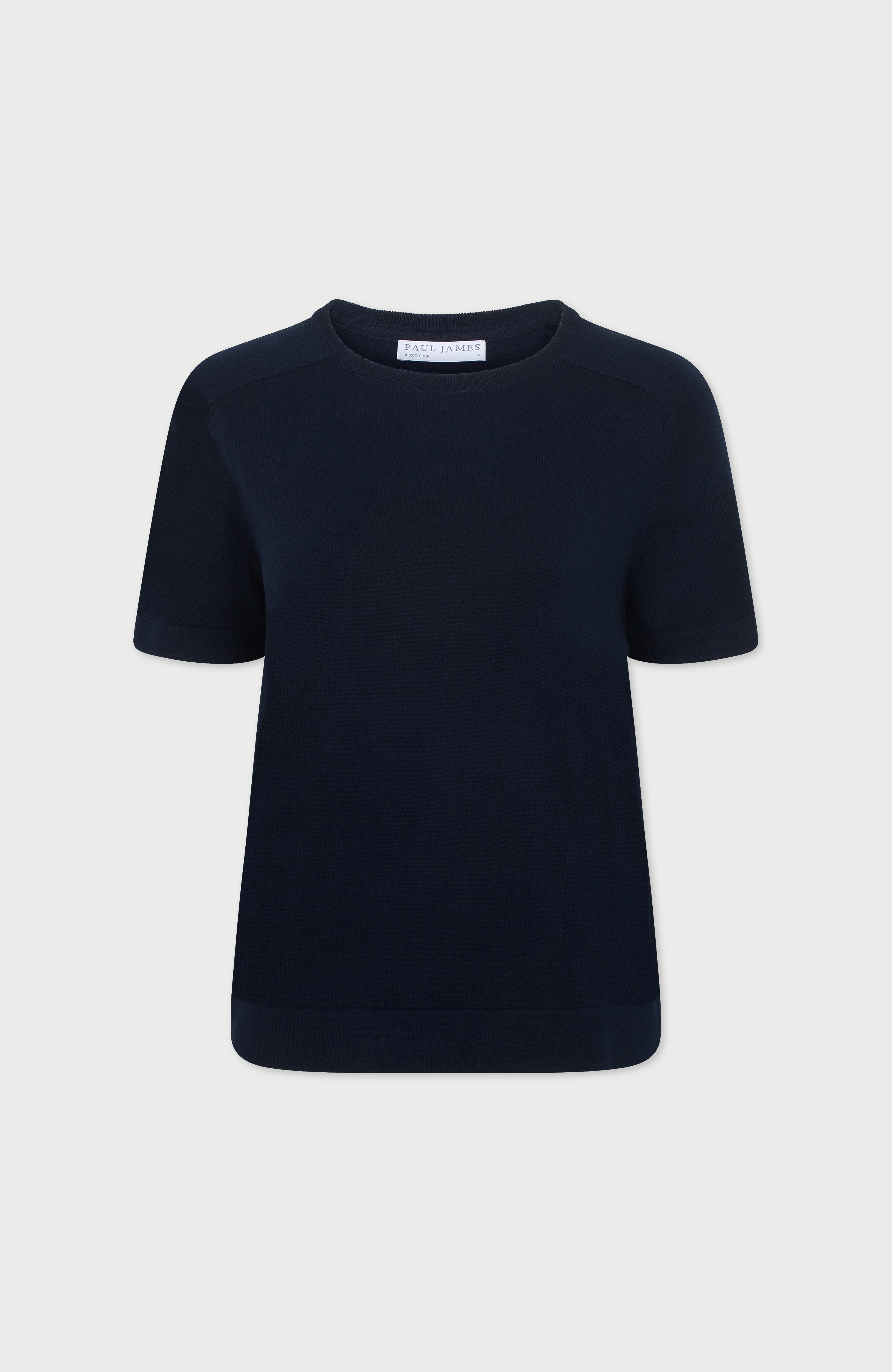 Womens Ultra Fine Cotton Saddle Shoulder Knitted T-Shirt