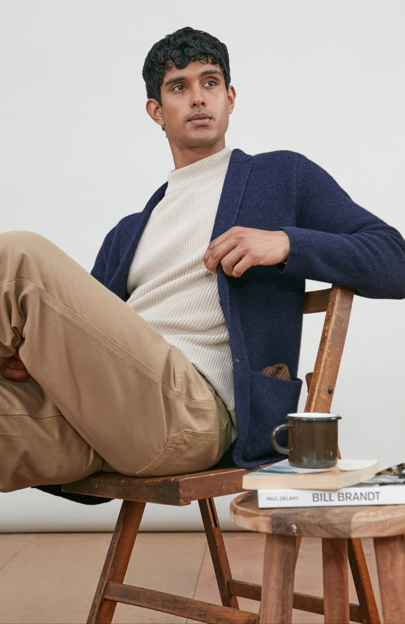 Mens Midweight Cotton Ribbed Mock Turtle Neck Jumper