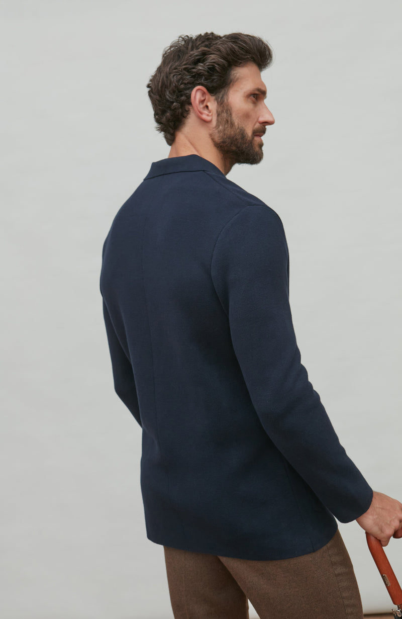 Mens Lightweight Cotton Double Breasted Knitted Blazer