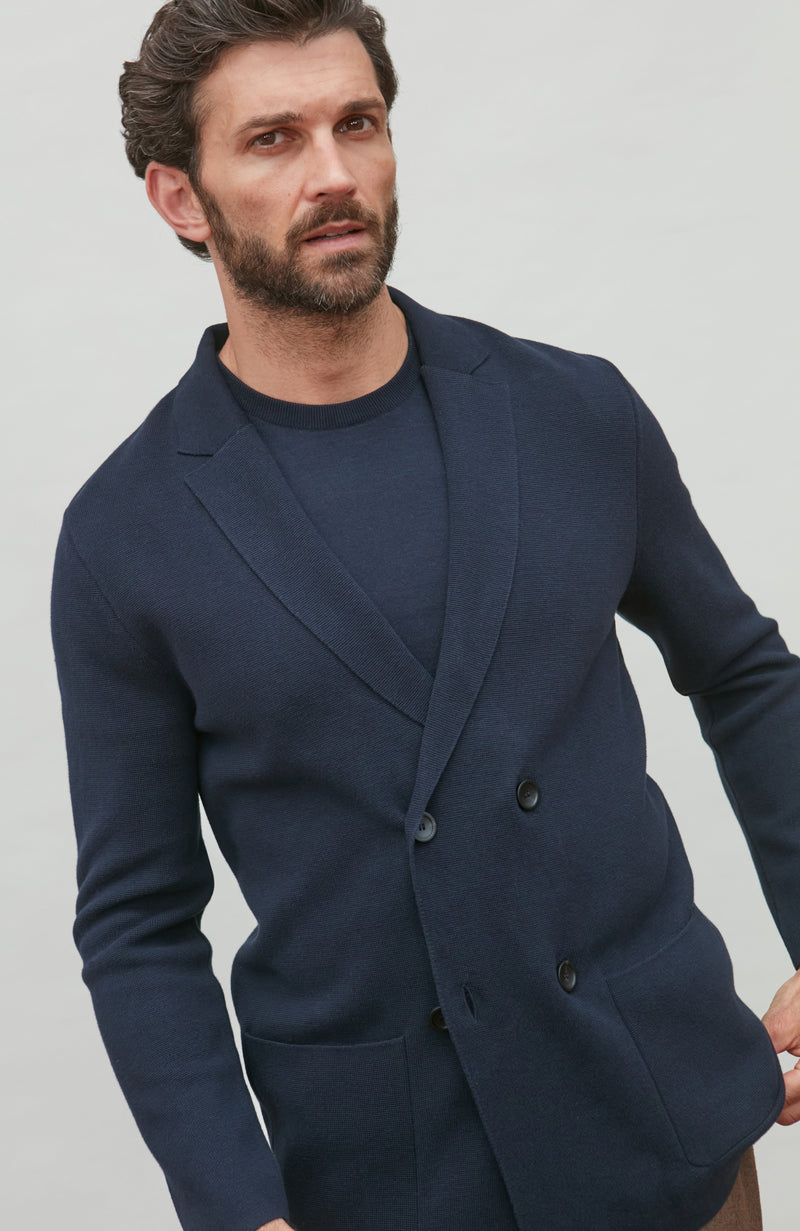 Mens Lightweight Cotton Double Breasted Knitted Blazer