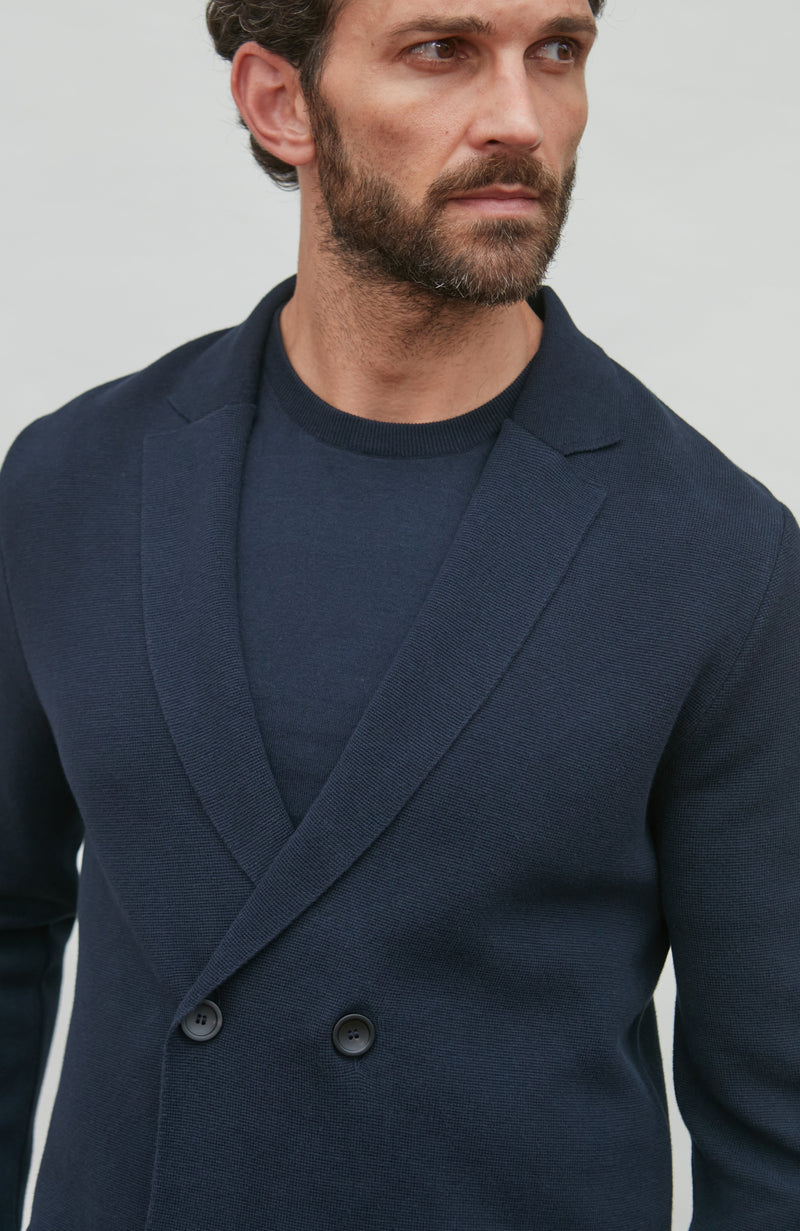 Mens Lightweight Cotton Double Breasted Knitted Blazer