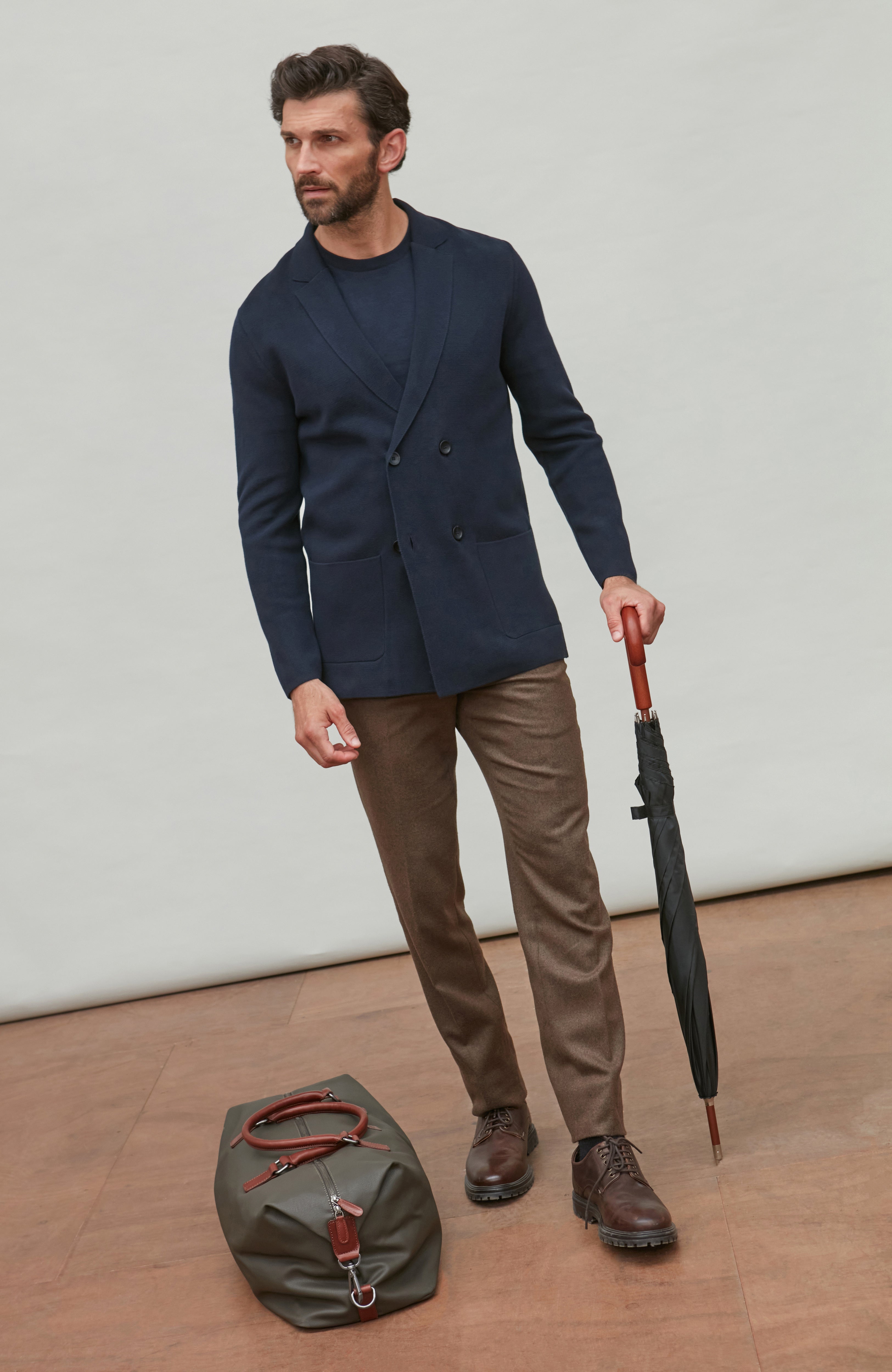 Mens Lightweight Cotton Double Breasted Knitted Blazer