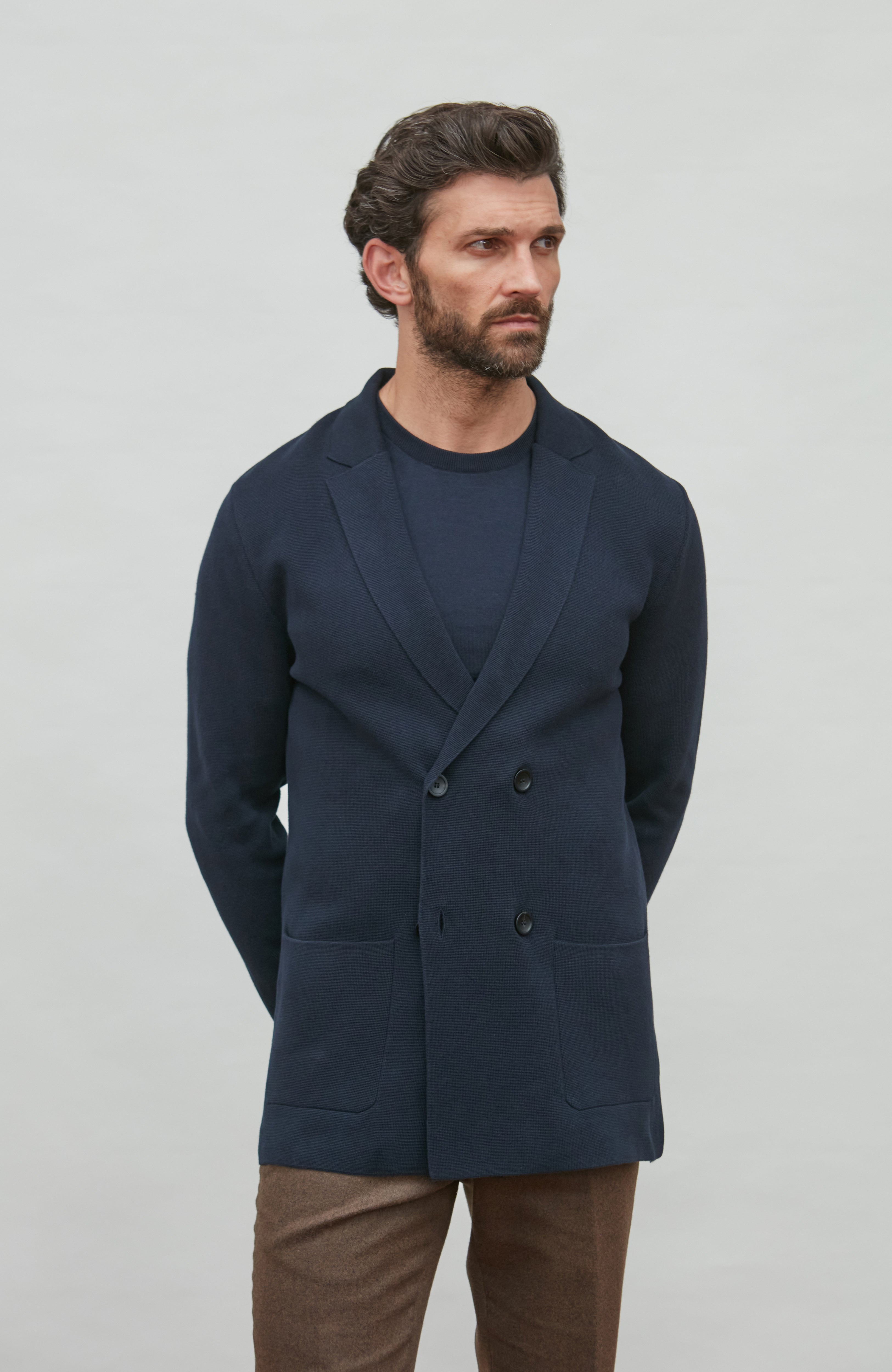 Mens Lightweight Cotton Double Breasted Knitted Blazer