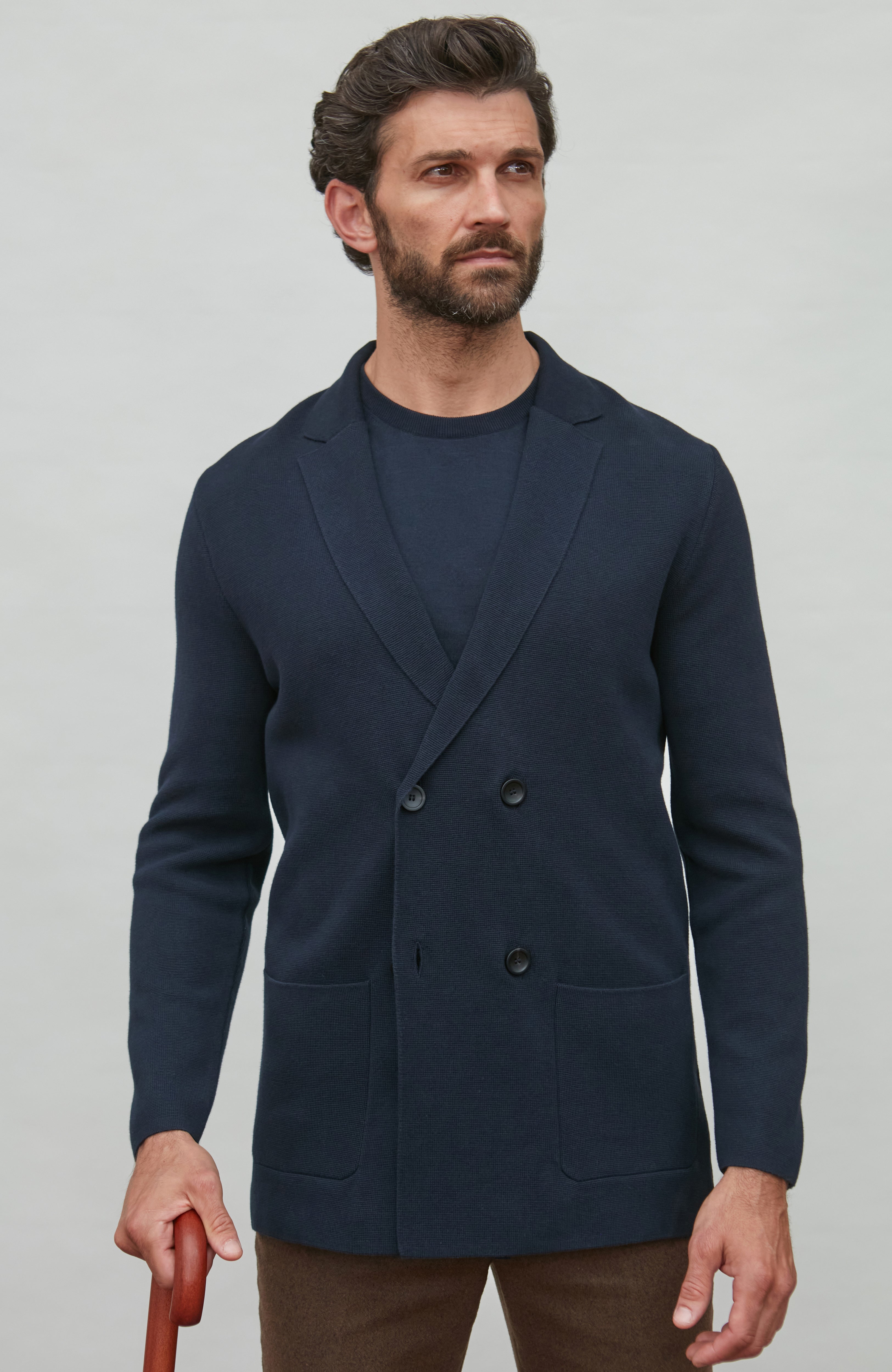 Mens Lightweight Cotton Double Breasted Knitted Blazer