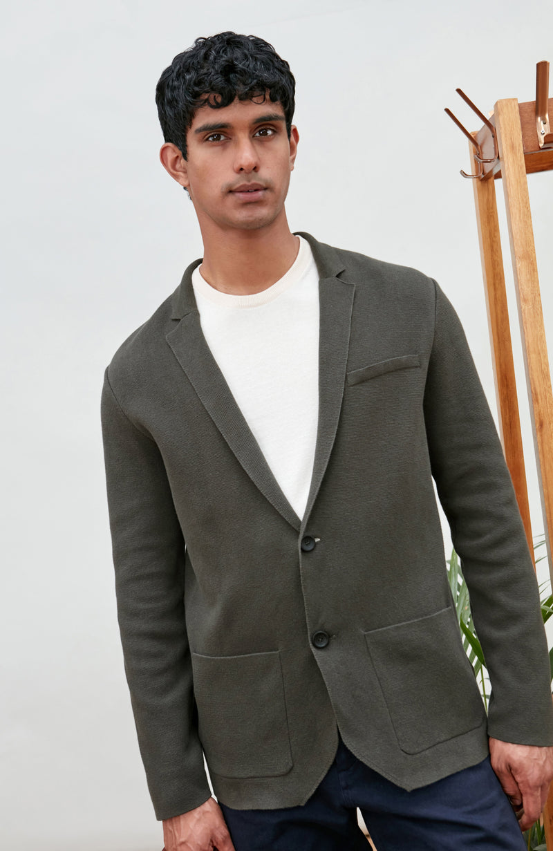 Mens Lightweight Organic Cotton Linen Knitted Blazer