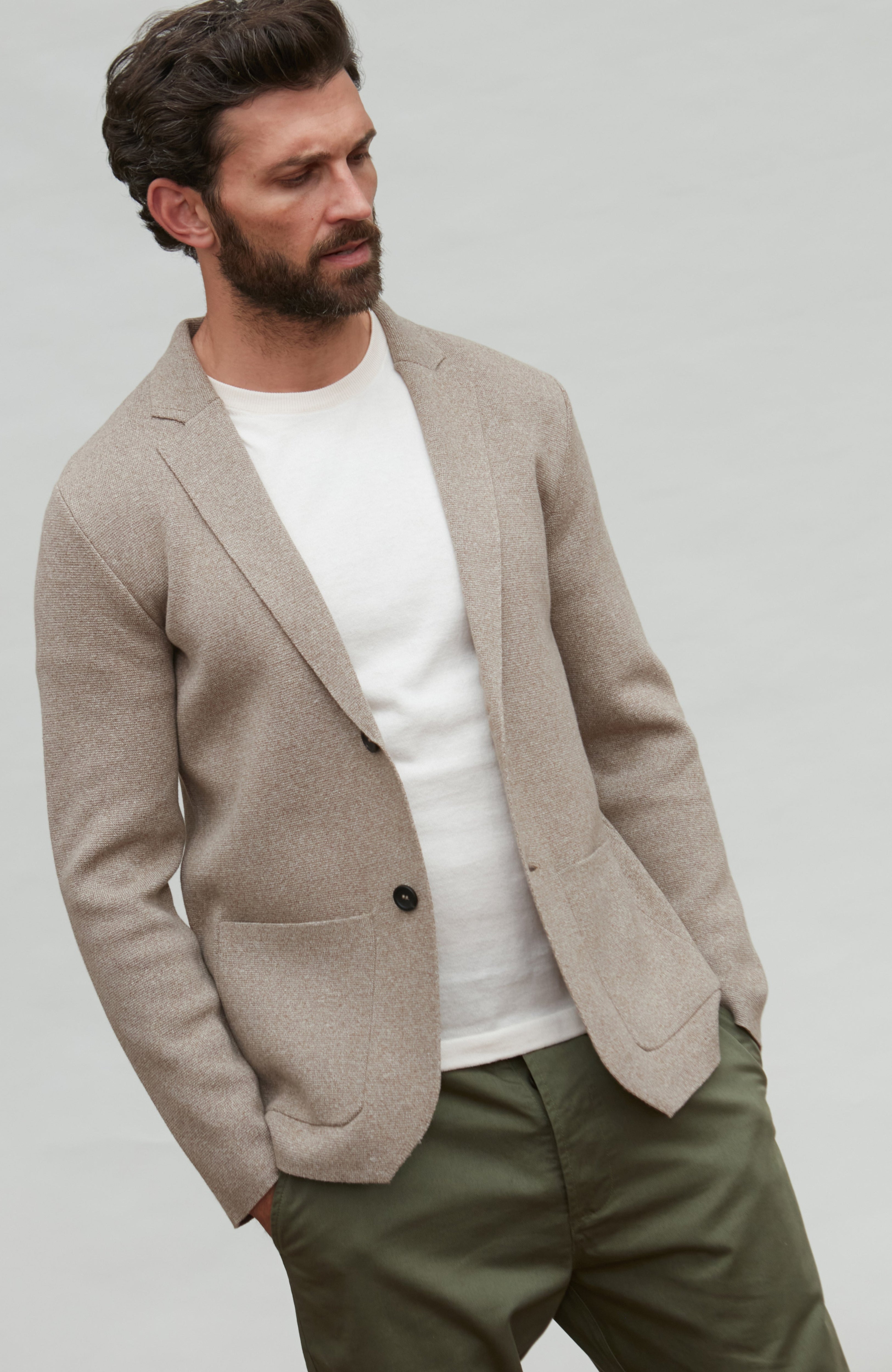 Mens Lightweight Jaspe Cotton Knitted Blazer