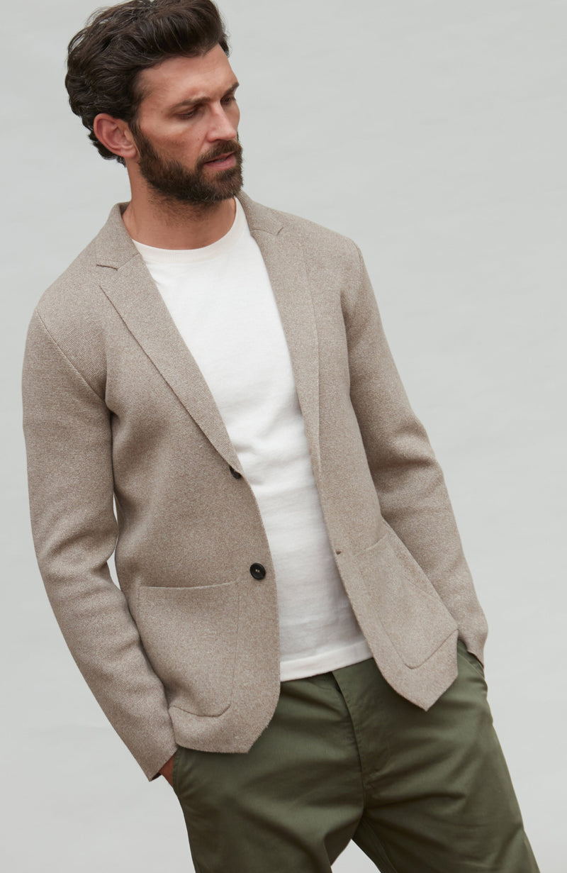 Mens Lightweight Jaspe Cotton Knitted Blazer
