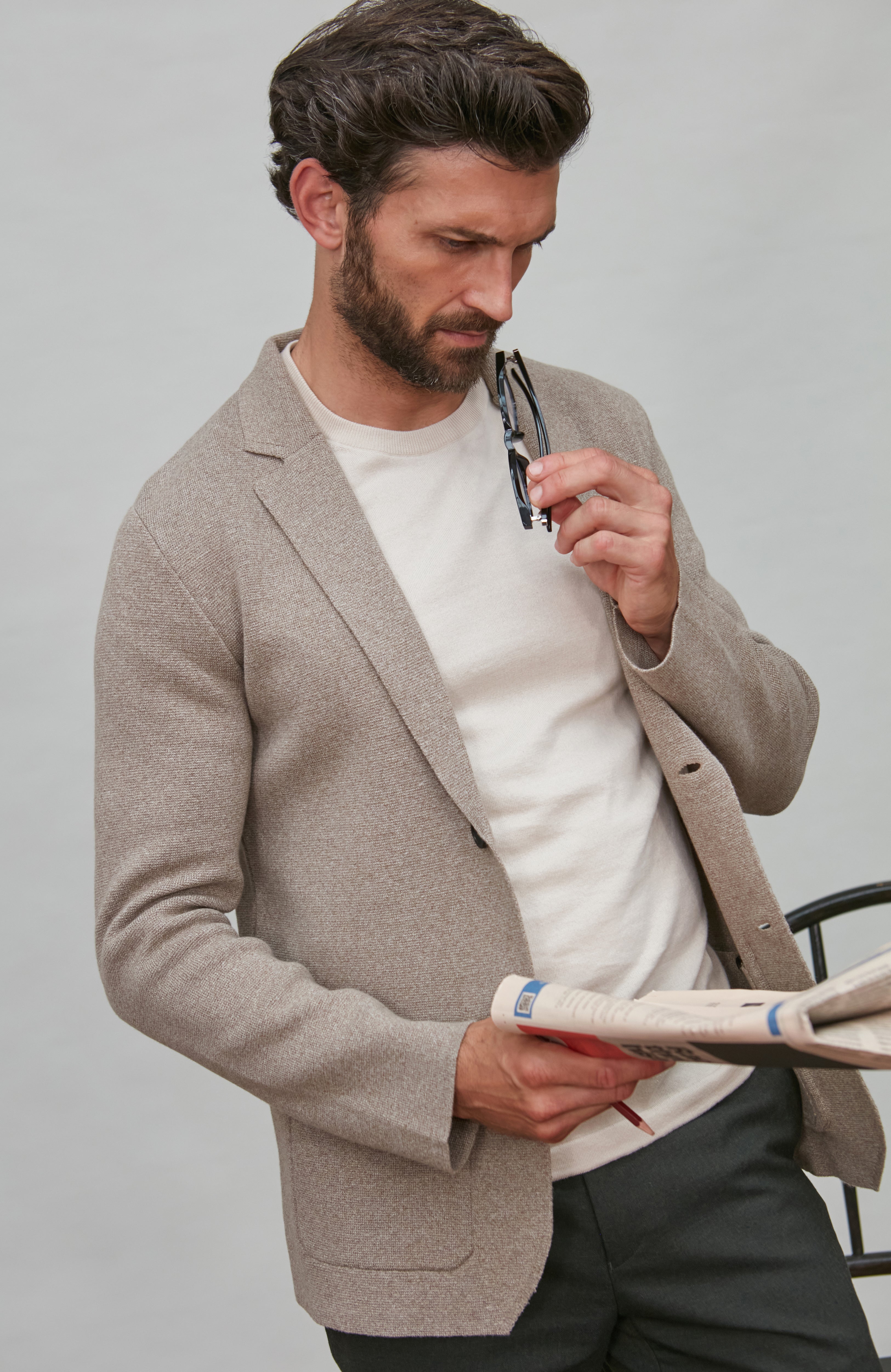 Mens Lightweight Jaspe Cotton Knitted Blazer