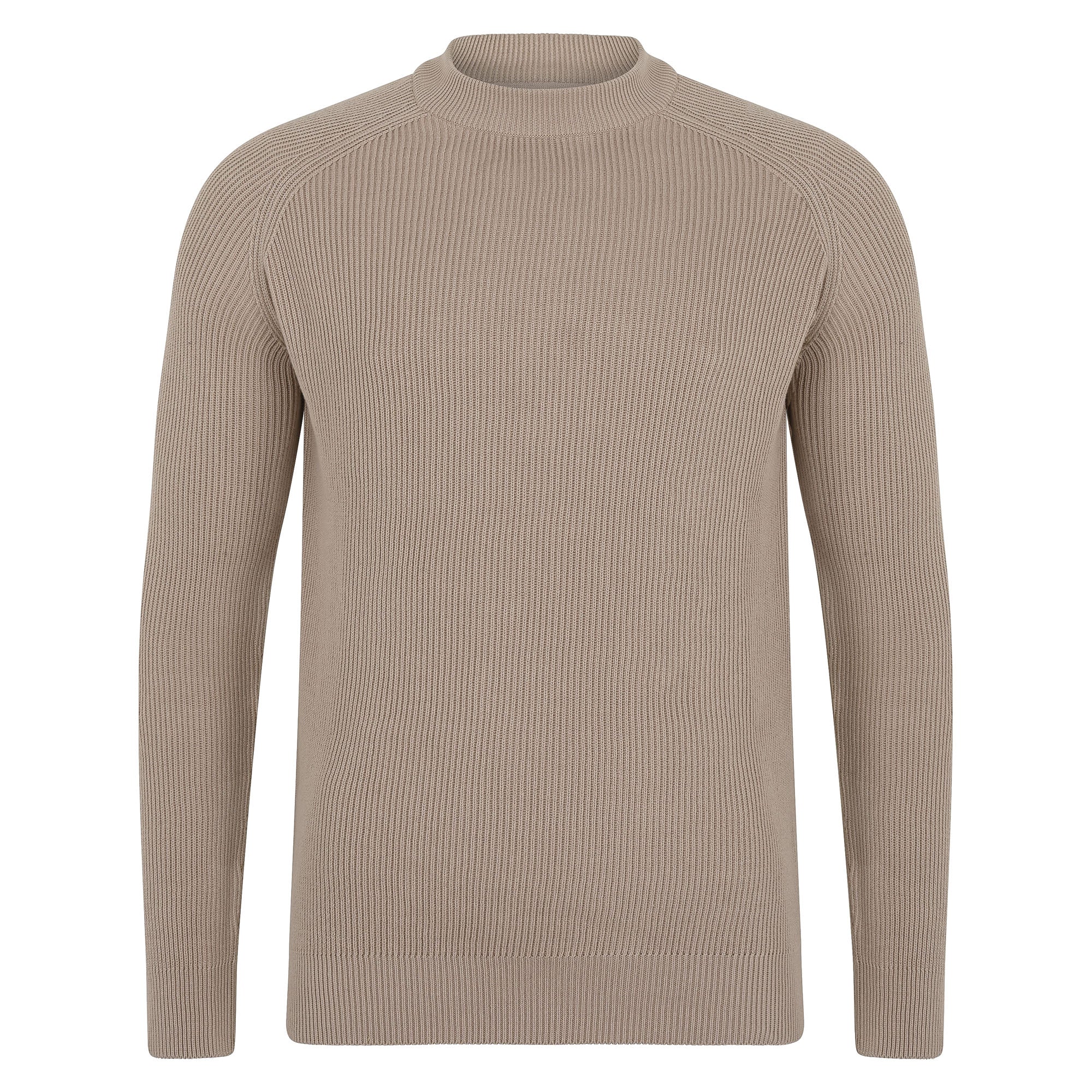 Mens Midweight Cotton Ribbed High Crew Neck Jumper