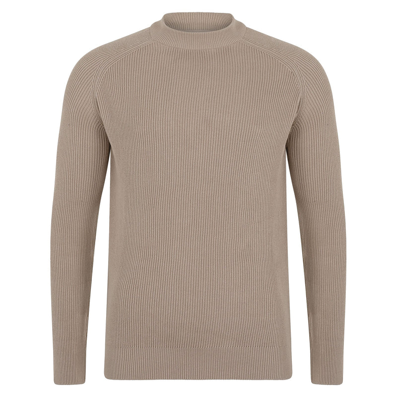 Mens Midweight Cotton Ribbed High Crew Neck Jumper