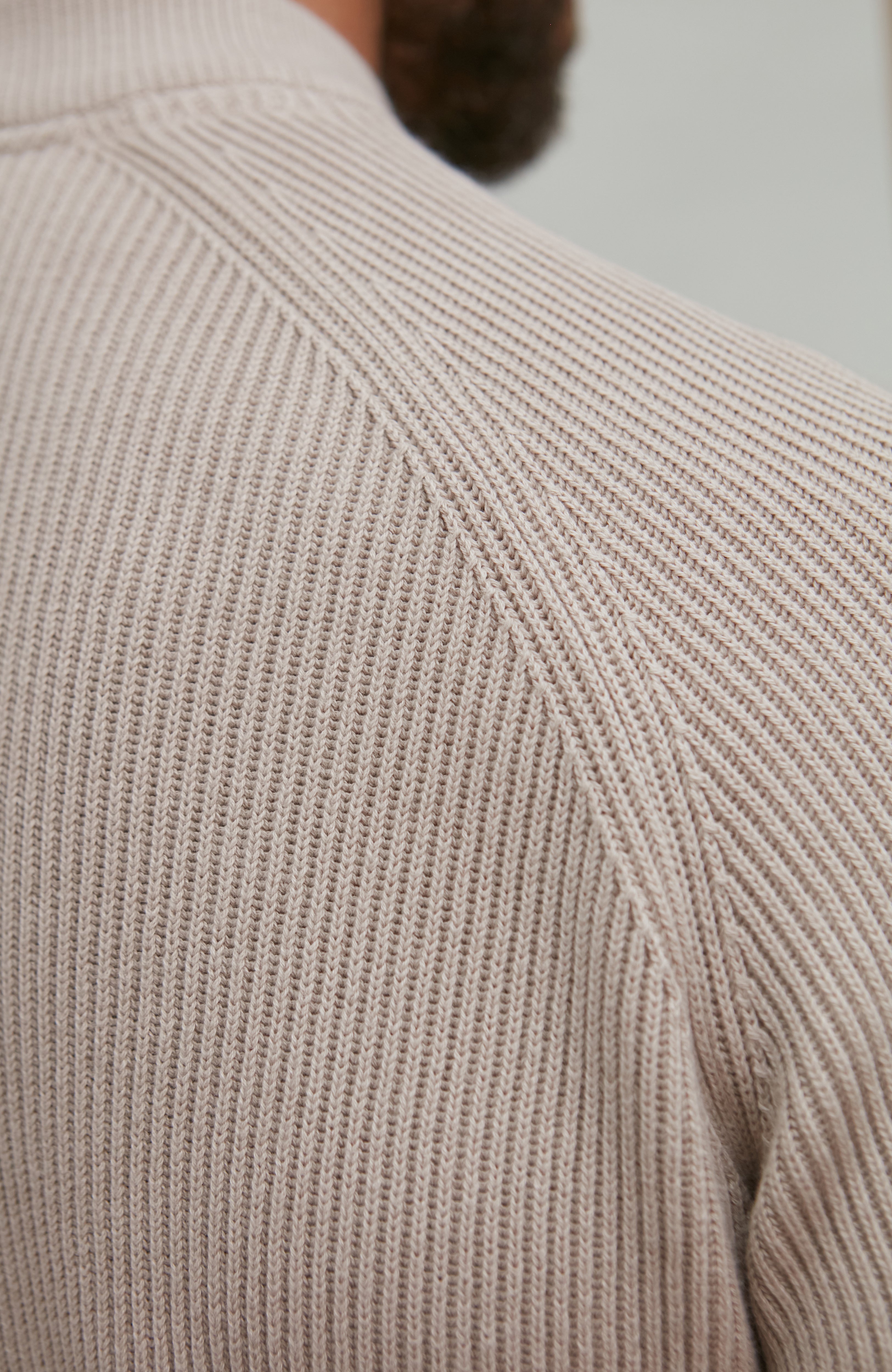 Mens Midweight Cotton Ribbed High Crew Neck Jumper