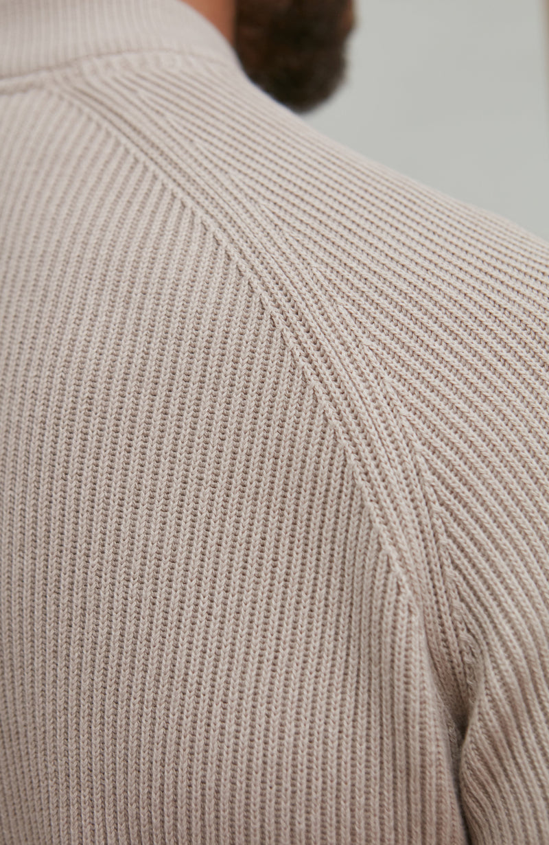 Mens Midweight Cotton Ribbed High Crew Neck Jumper
