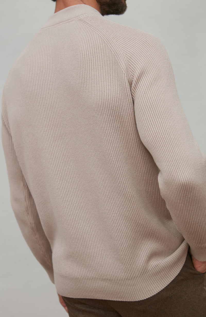 Mens Midweight Cotton Ribbed High Crew Neck Jumper