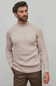 Mens Midweight Cotton Ribbed High Crew Neck Jumper