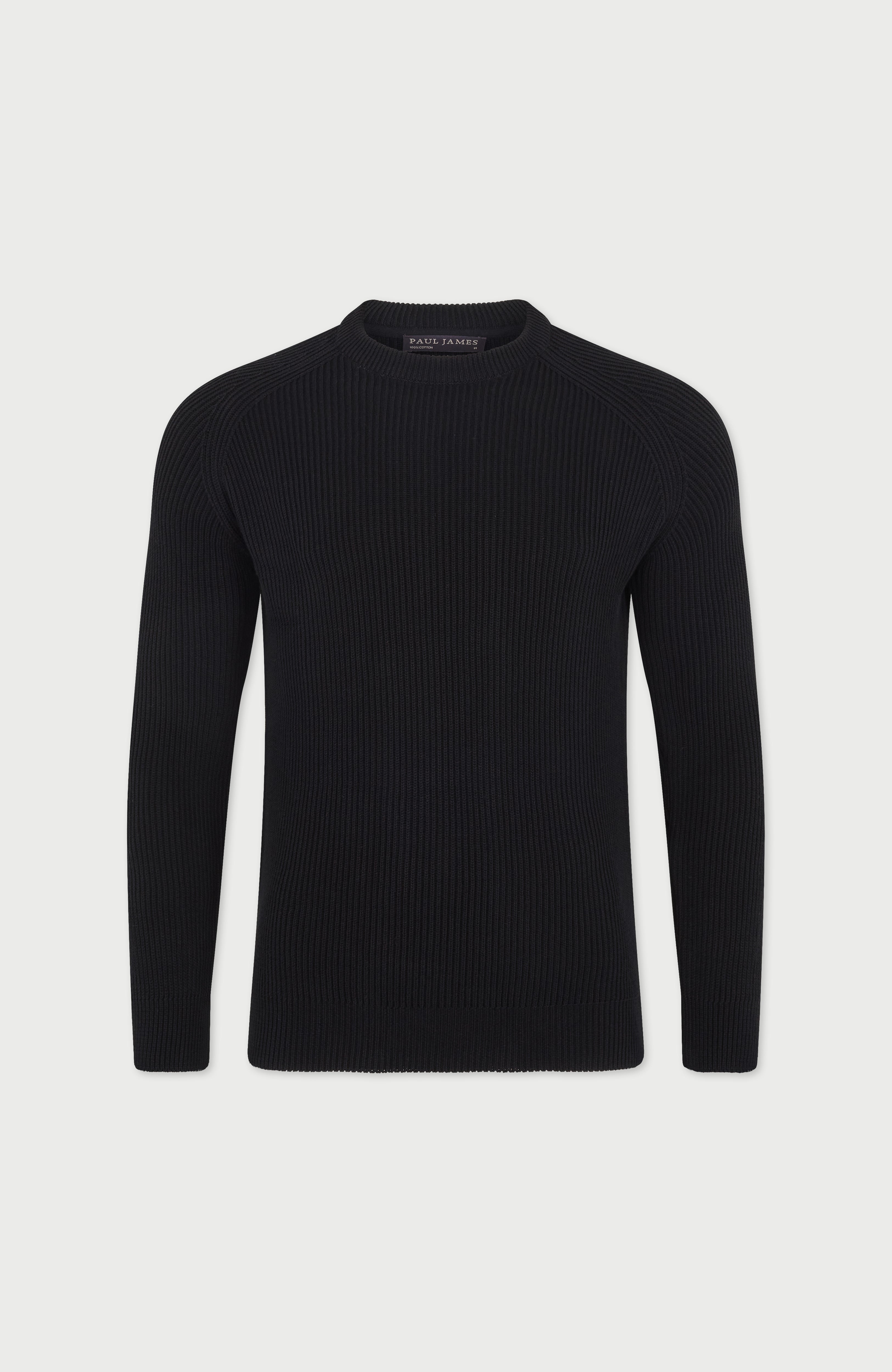 Mens Midweight Cotton Ribbed Crew Neck Jumper