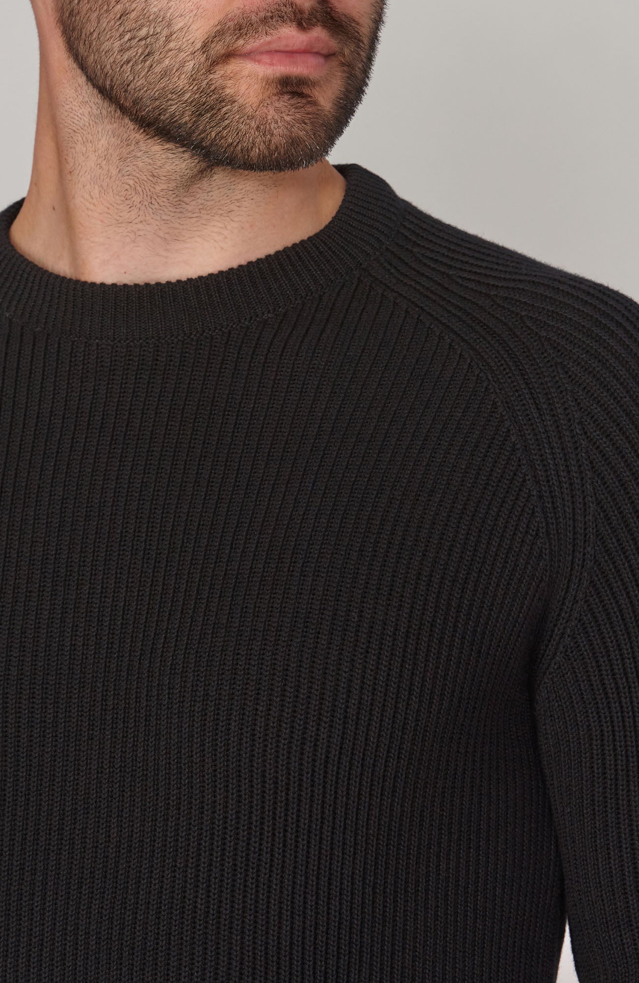 Mens Midweight Cotton Ribbed Crew Neck Jumper