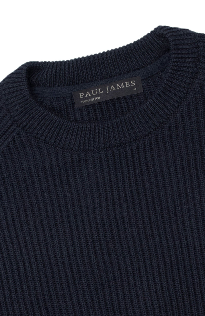 Mens Midweight Cotton Ribbed Crew Neck Jumper