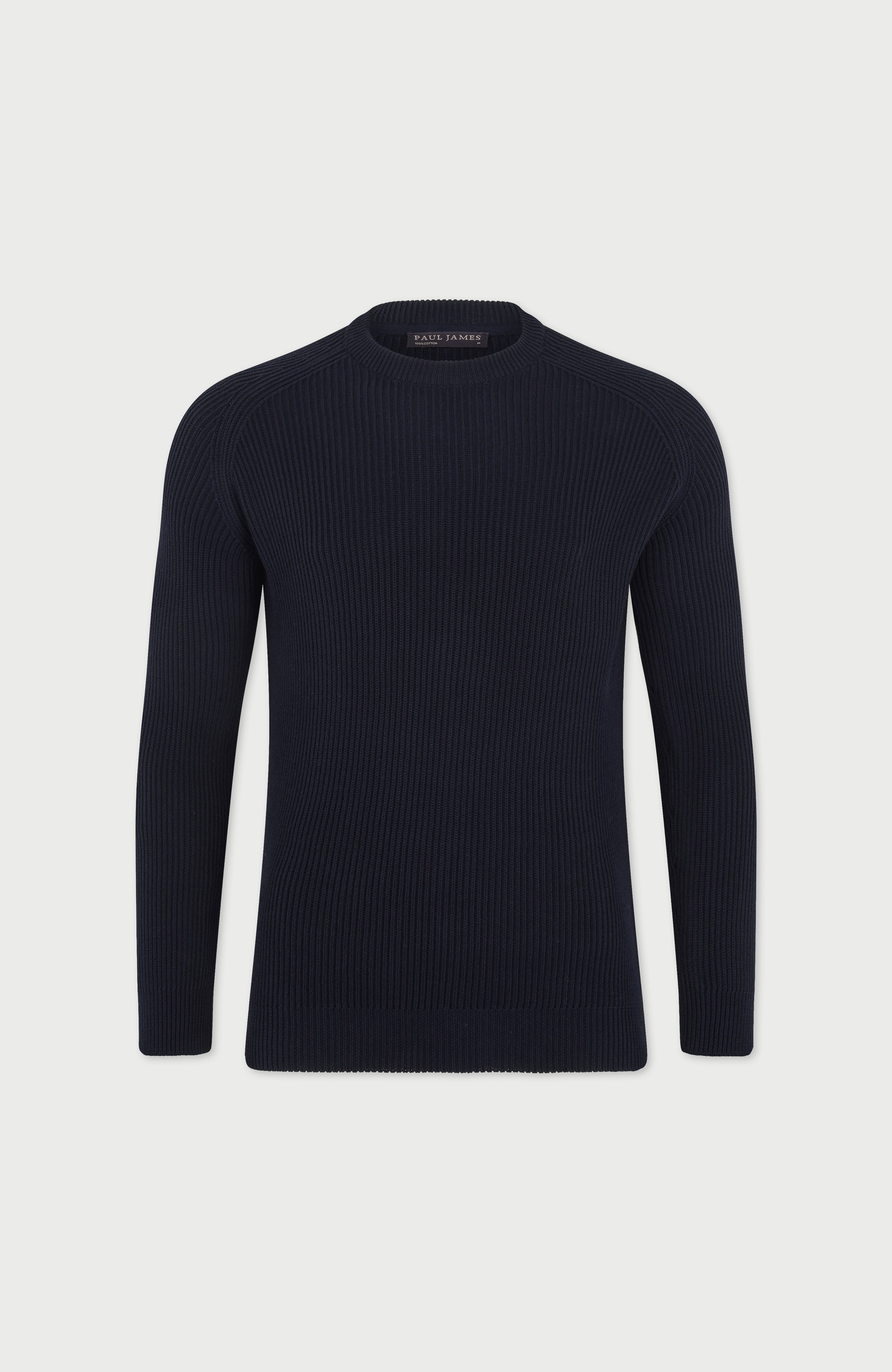 Mens Midweight Cotton Ribbed Crew Neck Jumper