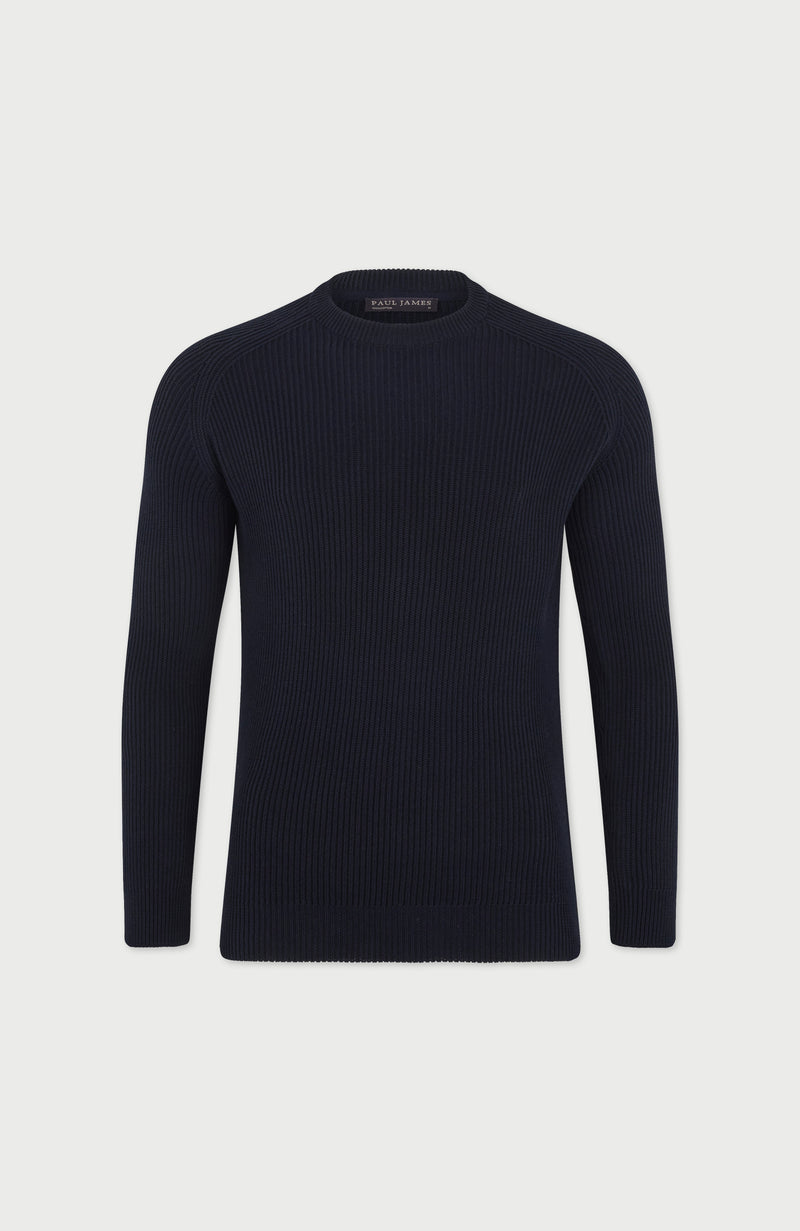 Mens Midweight Cotton Ribbed Crew Neck Jumper