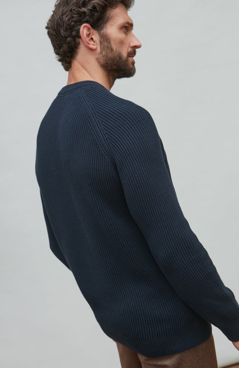 Mens Midweight Cotton Ribbed Crew Neck Jumper
