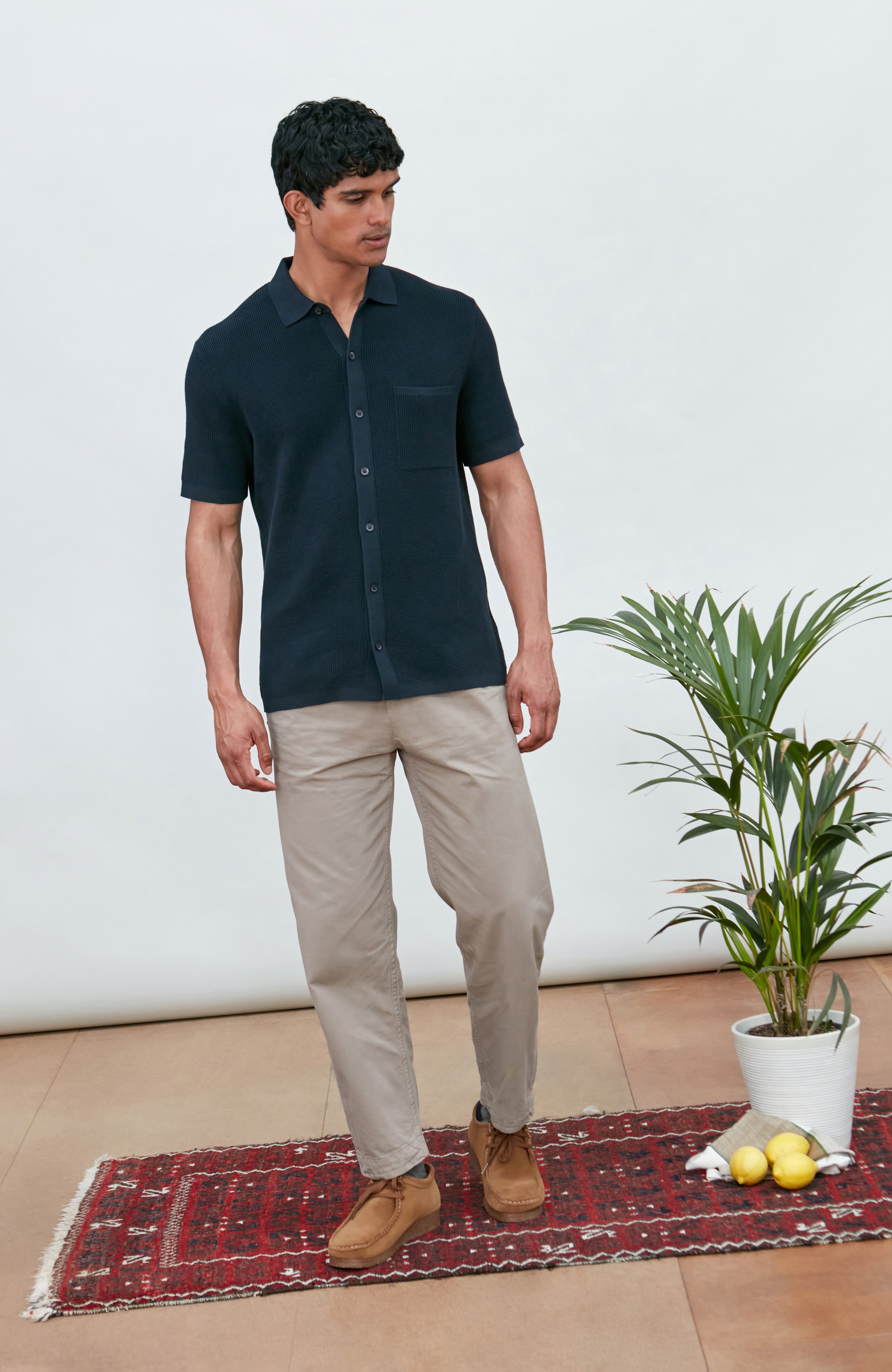 Mens Lightweight Cotton Waffle Knit Shirt