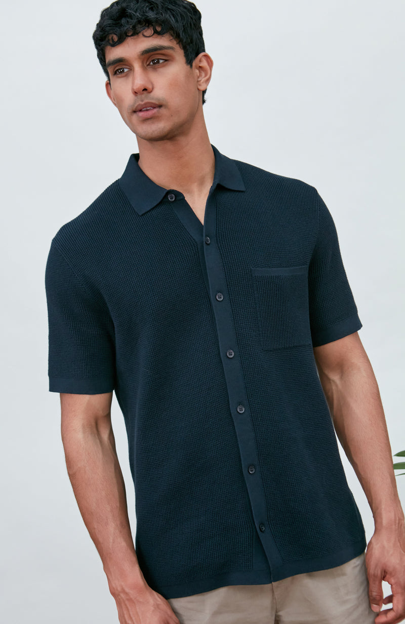 Mens Lightweight Cotton Waffle Knit Shirt