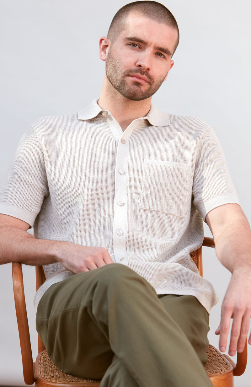 Mens Lightweight Cotton Waffle Knit Shirt