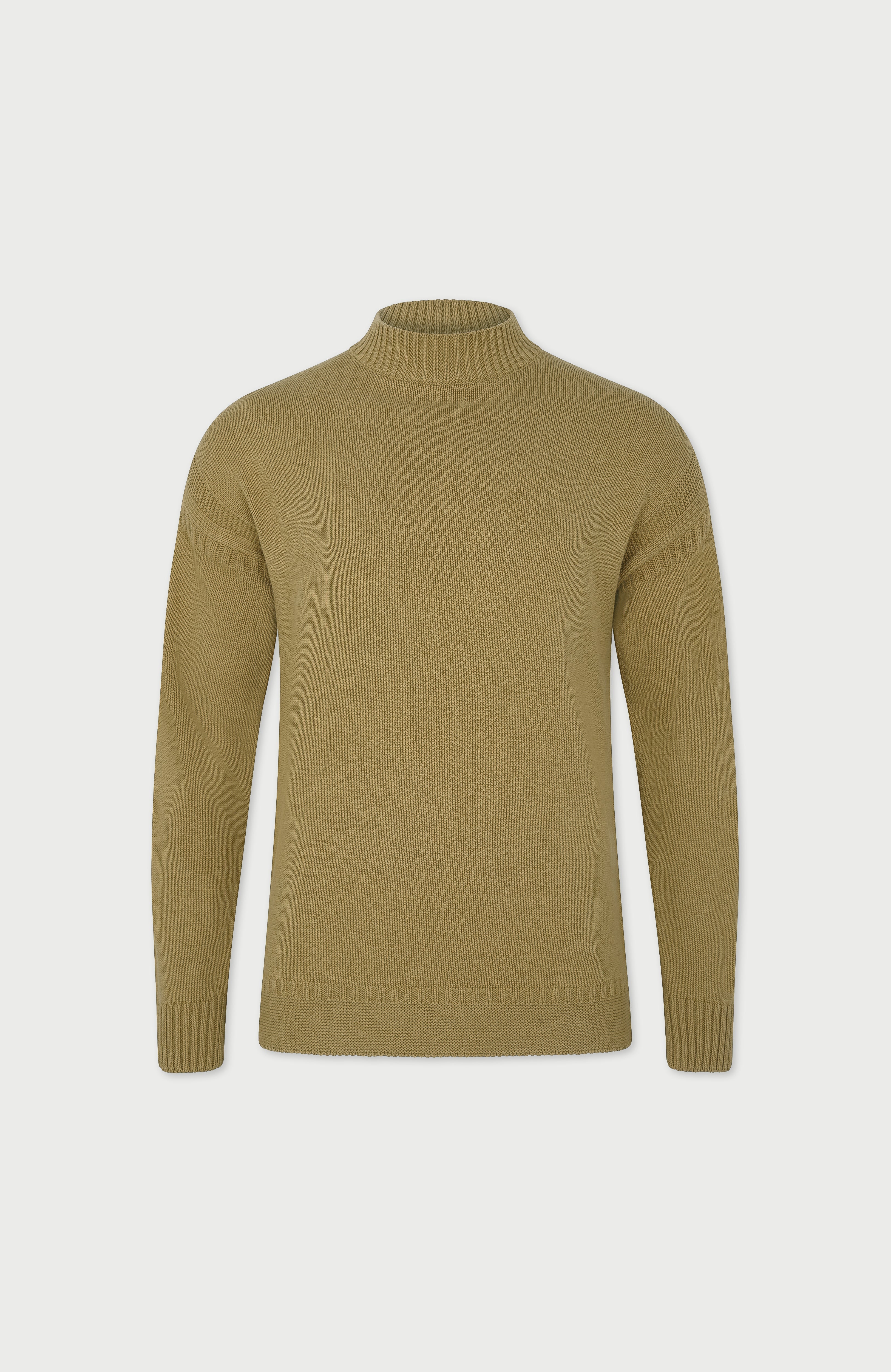 Mens Midweight Organic Cotton Linen Mock Neck Gansey Jumper