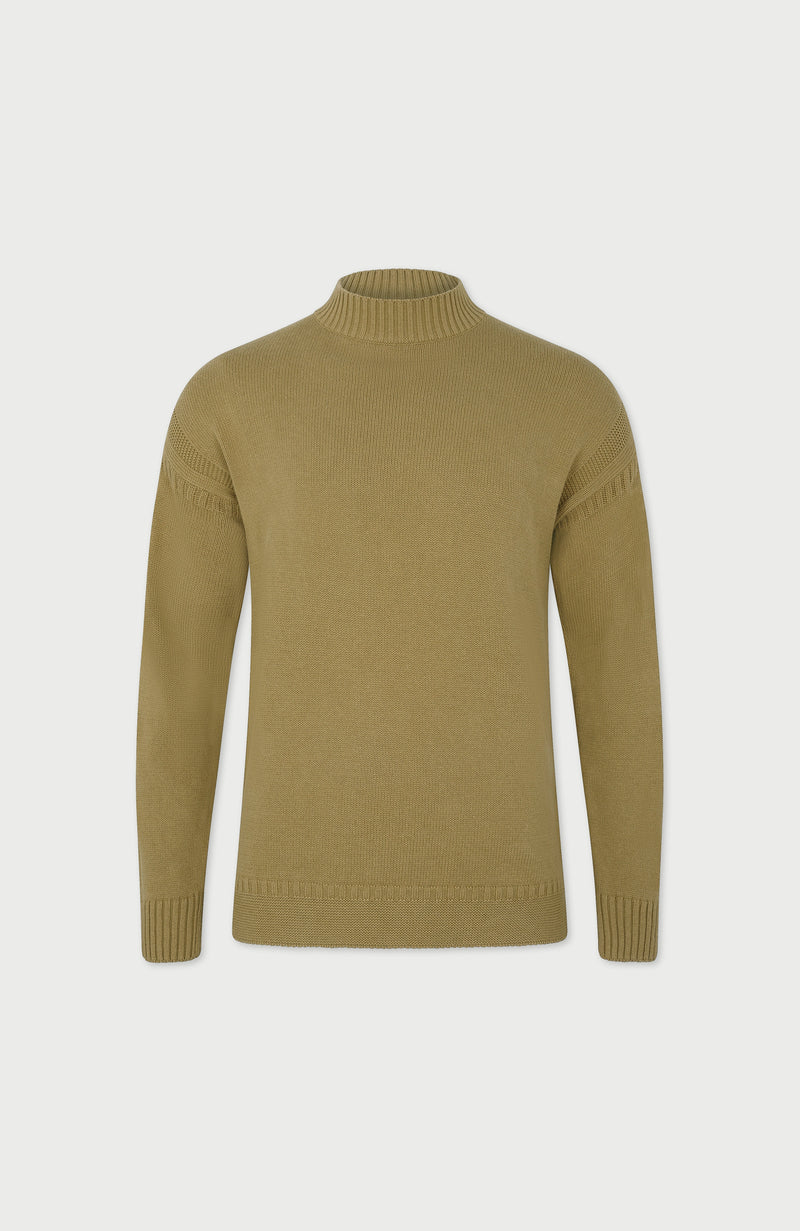 Mens Midweight Organic Cotton Linen Mock Neck Gansey Jumper