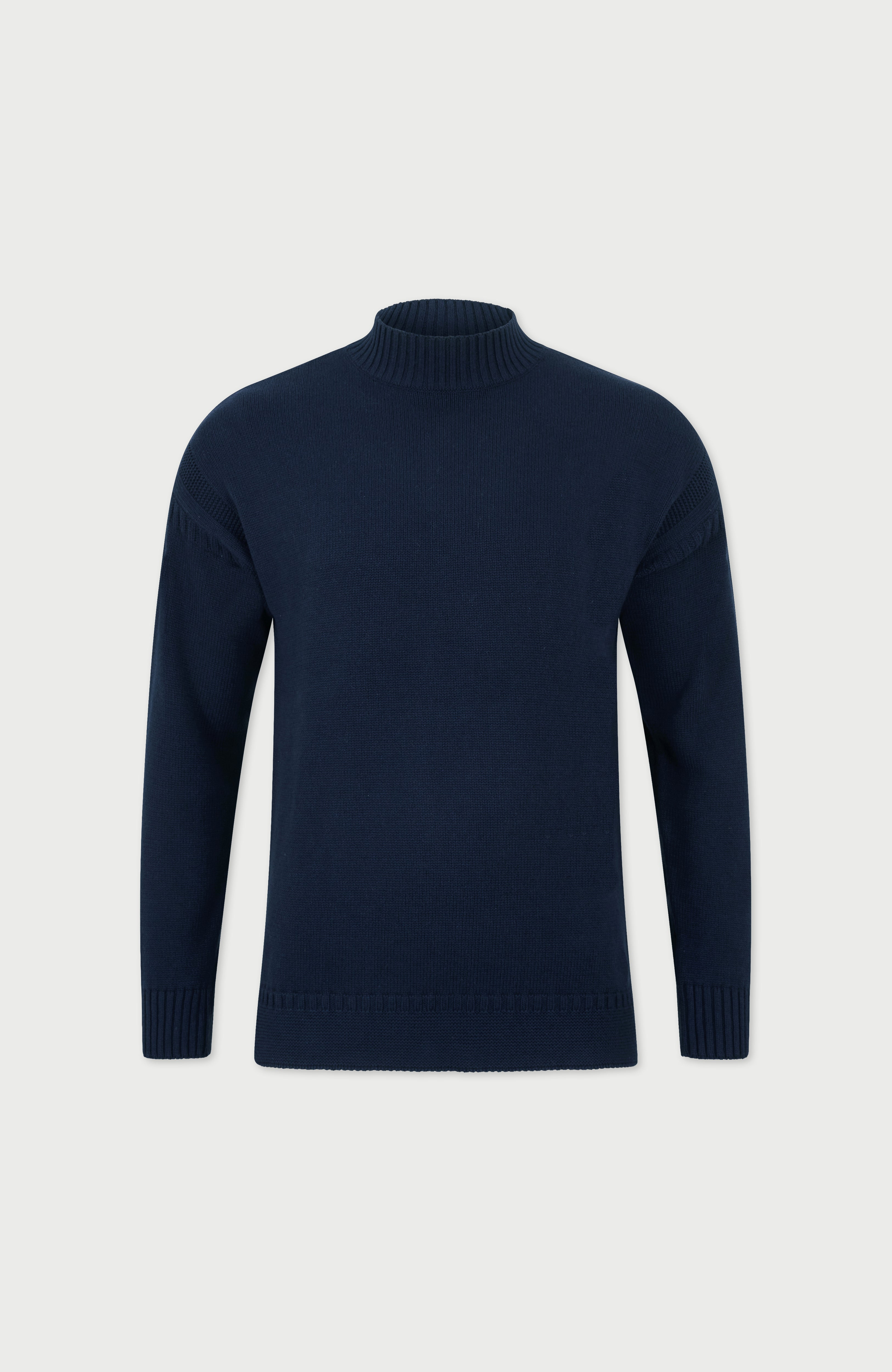 Mens Midweight Organic Cotton Linen Mock Neck Gansey Jumper